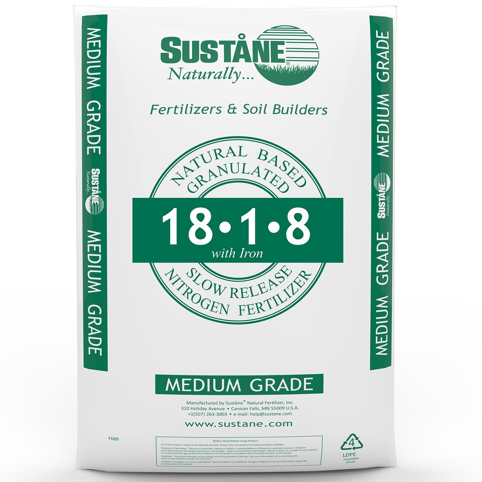 Sustane 18-1-8 + FE Topdress 50lb Iron — Single Unit
