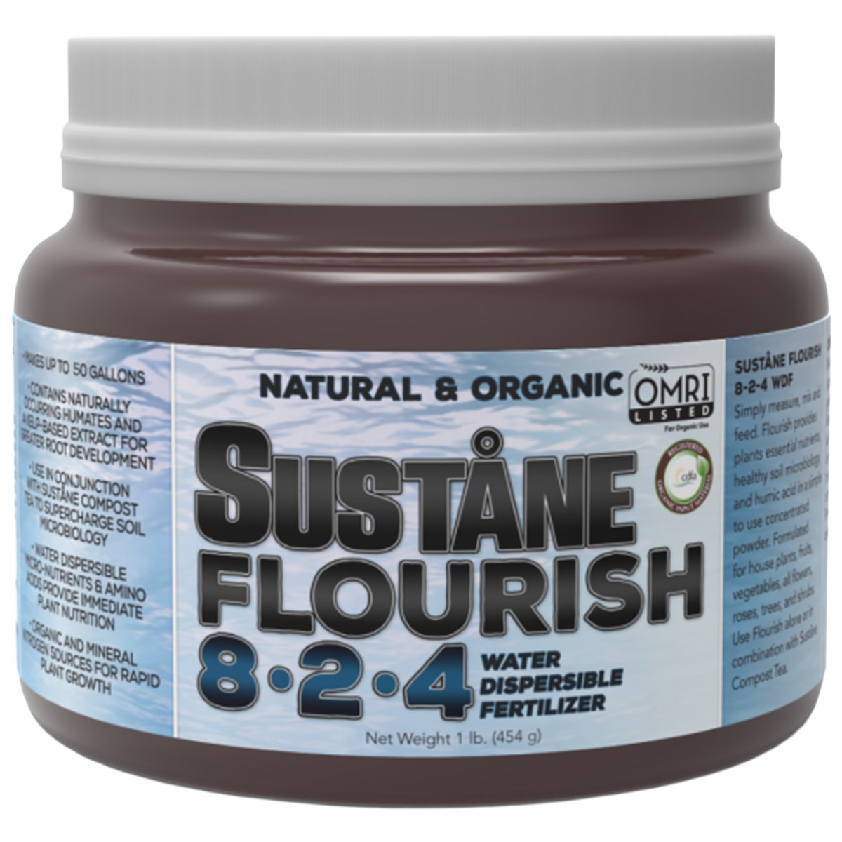 Sustane 1# Flourish WDF 8-2-4 Jar — priced per each; minimum 12; multiples of 12