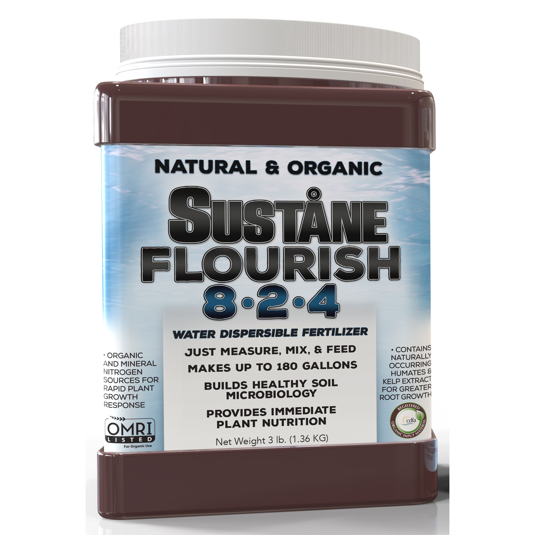 Sustane 3# Flourish WDF 8-2-4 Jar — priced per each; minimum 12; multiples of 12