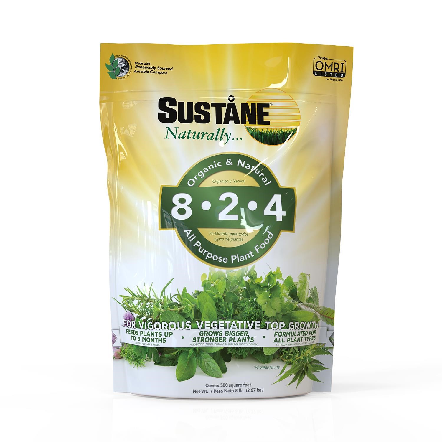 Sustane 5# 8-2-4 Lawn & Plant Food OMRI — priced per each; minimum 8; multiples of 8