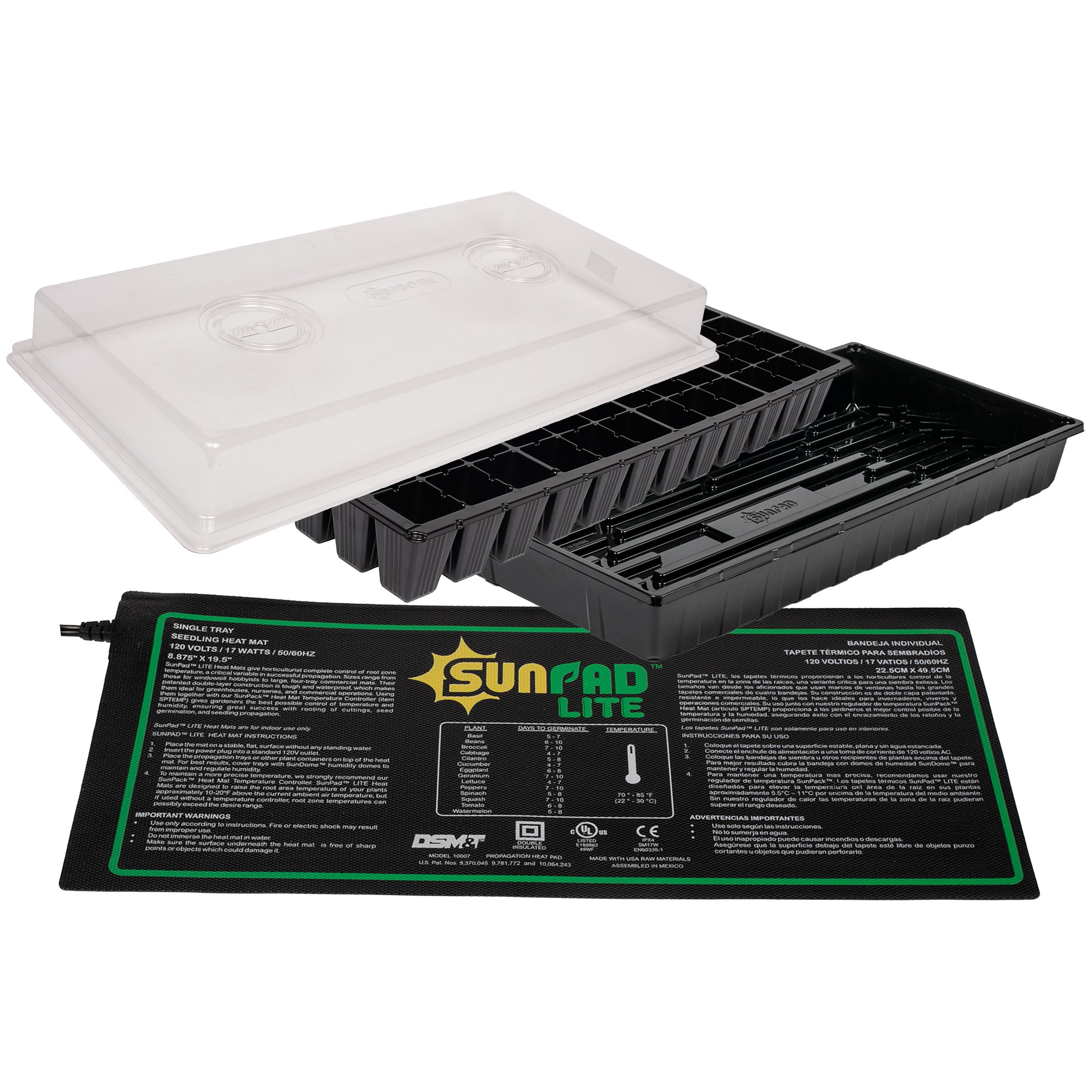 SunDome Seed Starting System - Includes 2" Humidity Dome, 72-Cell Seedling Insert, 11"x21" Watertight Base Tray 8 7/8"x19 1/2" SunPad Lite Seedling Heat Mat — priced per each; minimum 12; multiples of 12