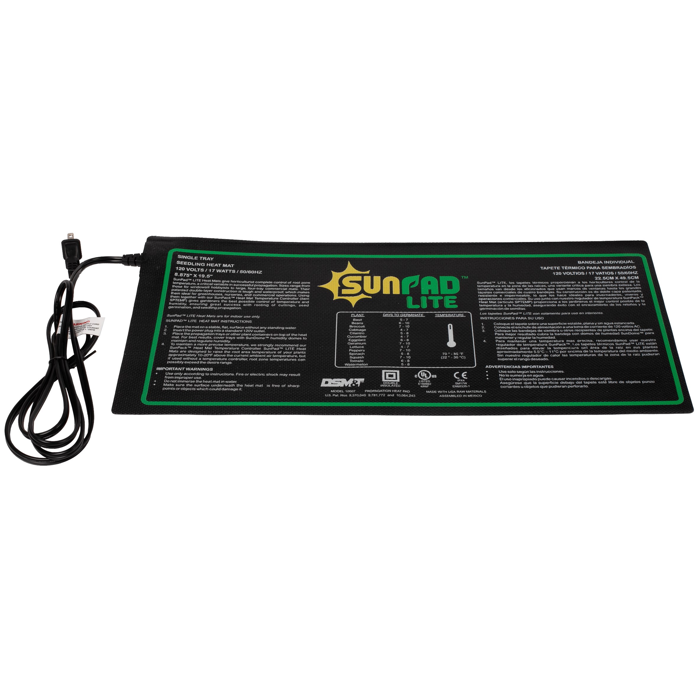 SunPad 8.875"x19.5" Seedling Heat Mat 17 Watt, 6' Power Cord