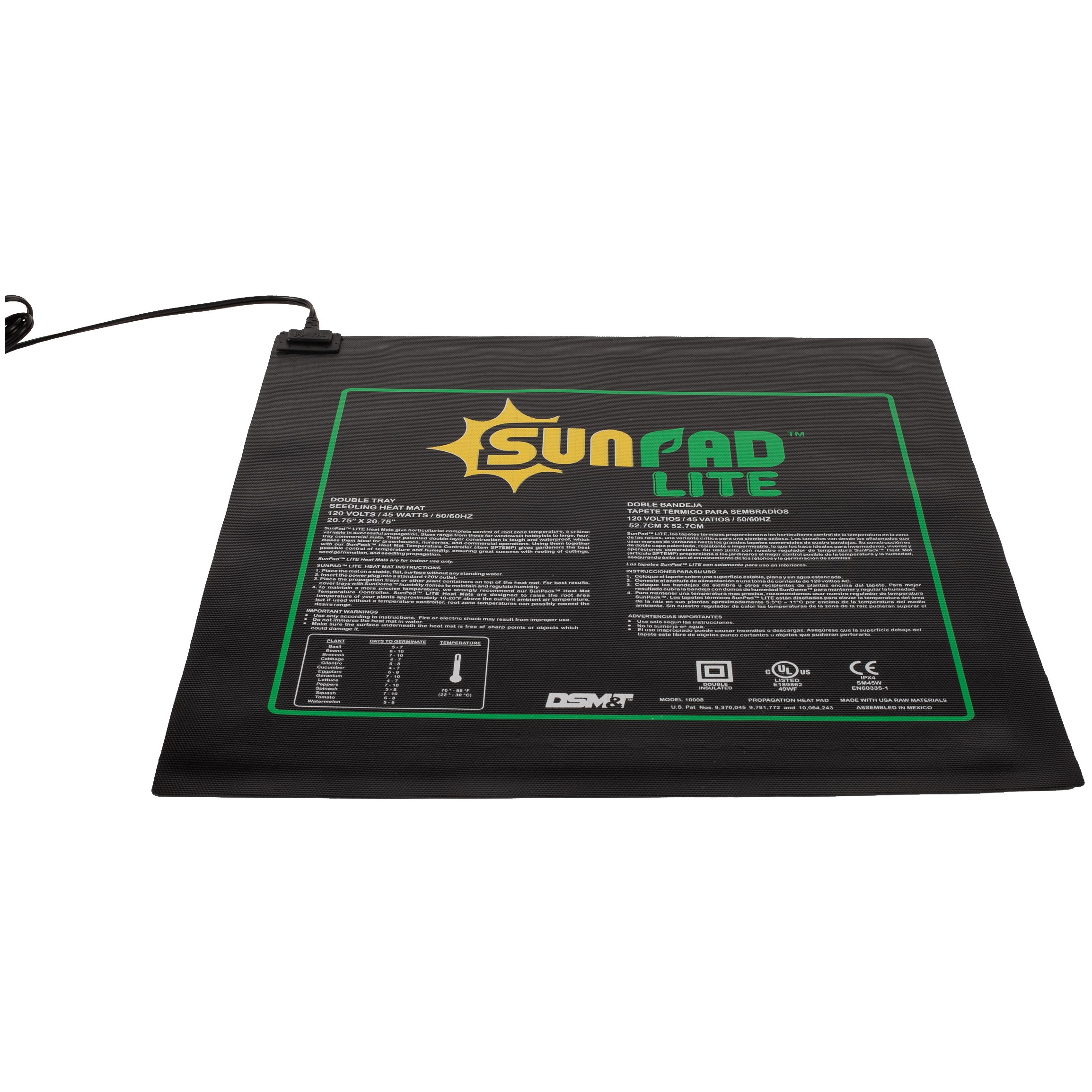SunPad 20.75"x20.75" Seedling Heat Mat 45 Watt, 6' Power Cord