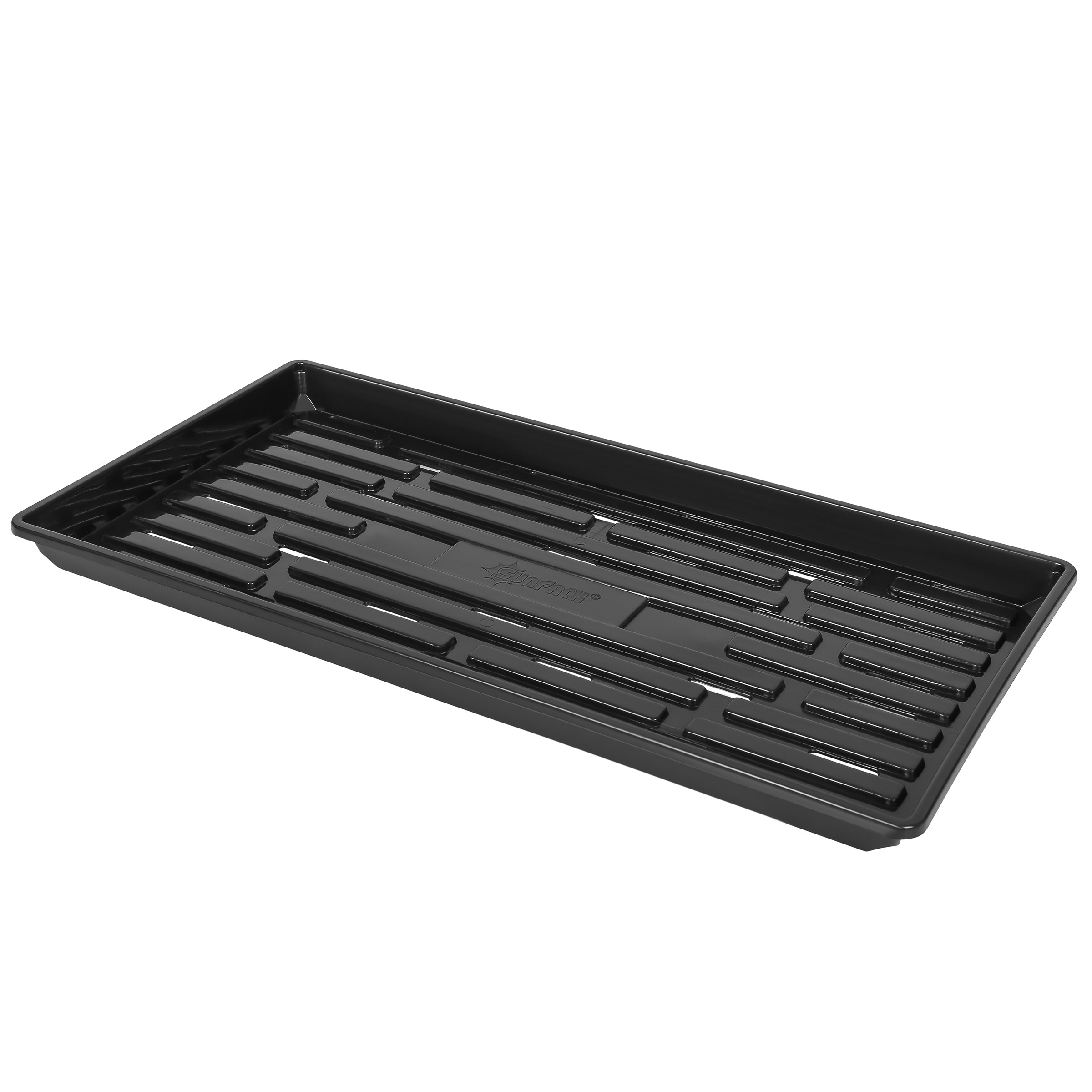 SunPack 1020 Heavy Duty Shallow Tray, Black w/Hole — priced per each; minimum 5; multiples of 5