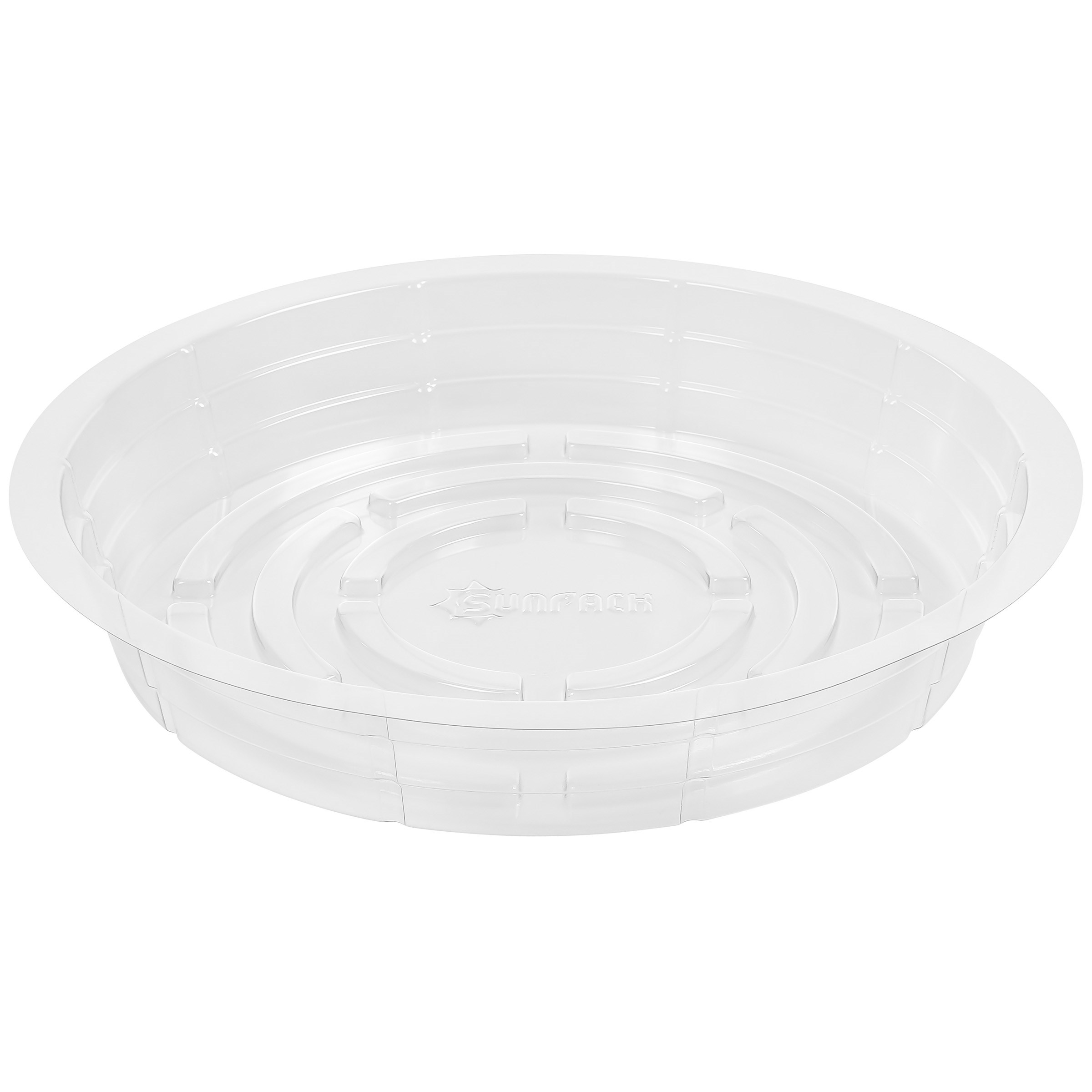 SunPack 10" Clear Premium Saucer — priced per each; minimum 25; multiples of 25