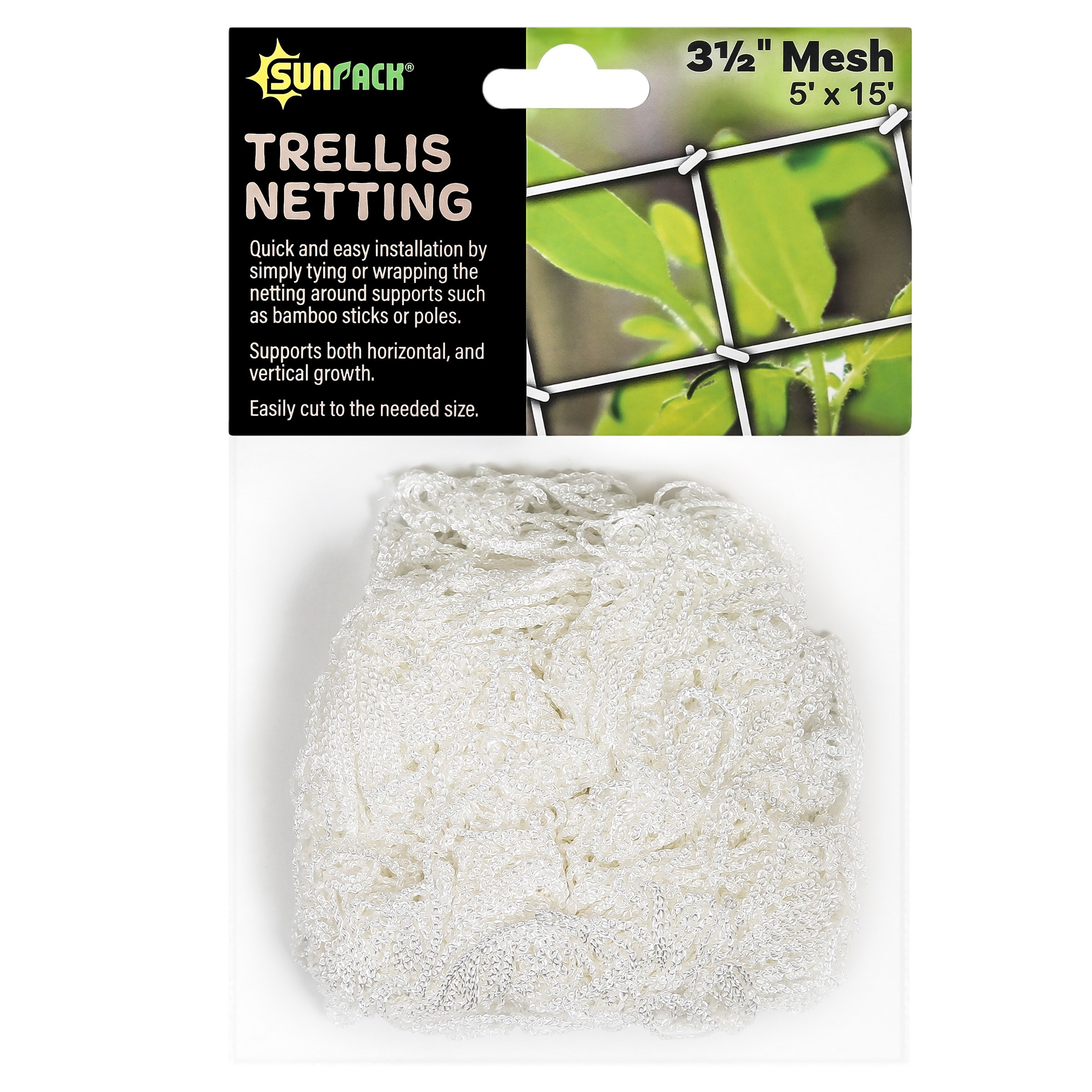 SunPack 5'x15' Woven Trellis Netting 3.5" Mesh — priced per each; minimum 12; multiples of 12