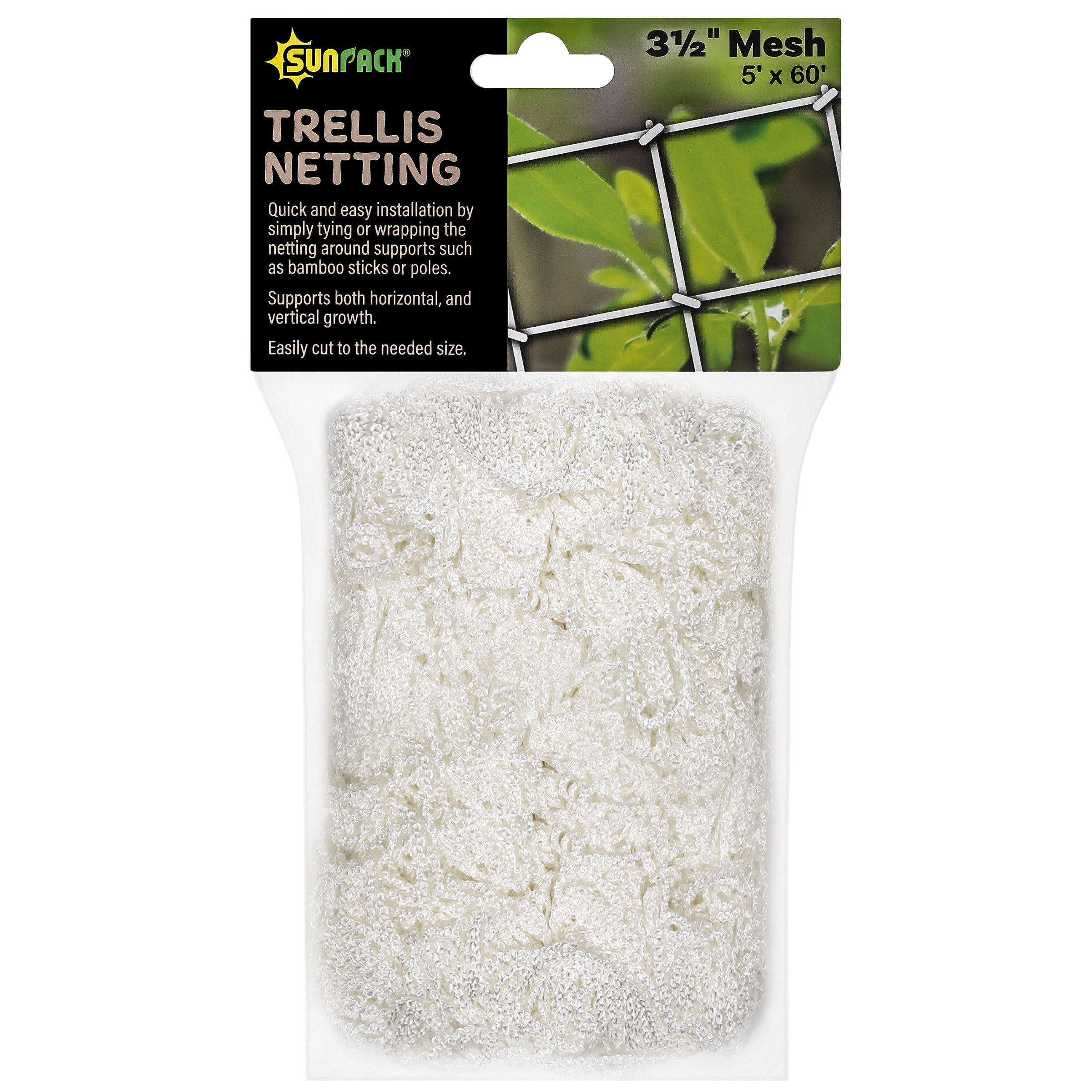SunPack 5'x60' Woven Trellis Netting 3.5" Mesh — priced per each; minimum 9; multiples of 9