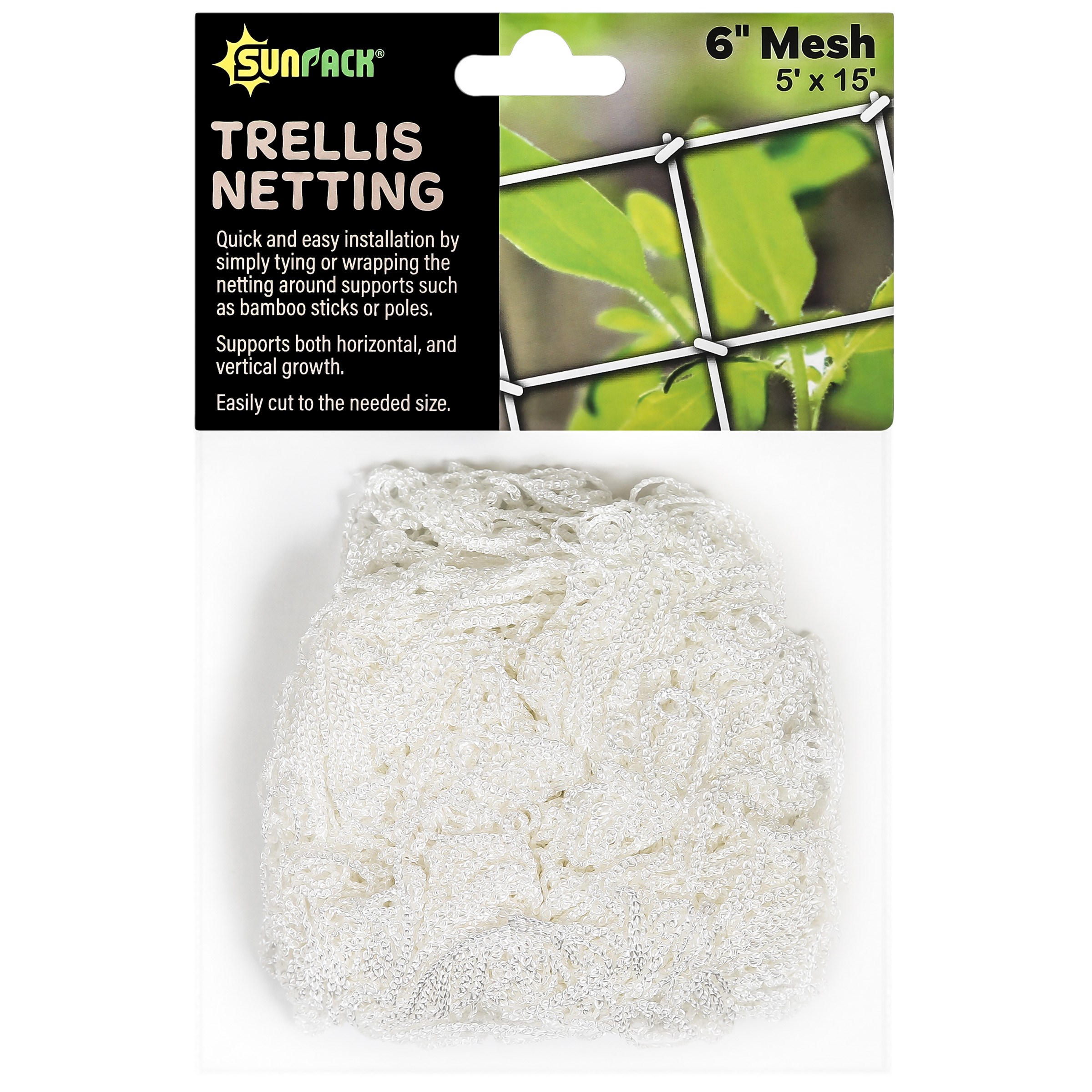 SunPack 5'x15' Woven Trellis Netting 6" Mesh — priced per each; minimum 12; multiples of 12
