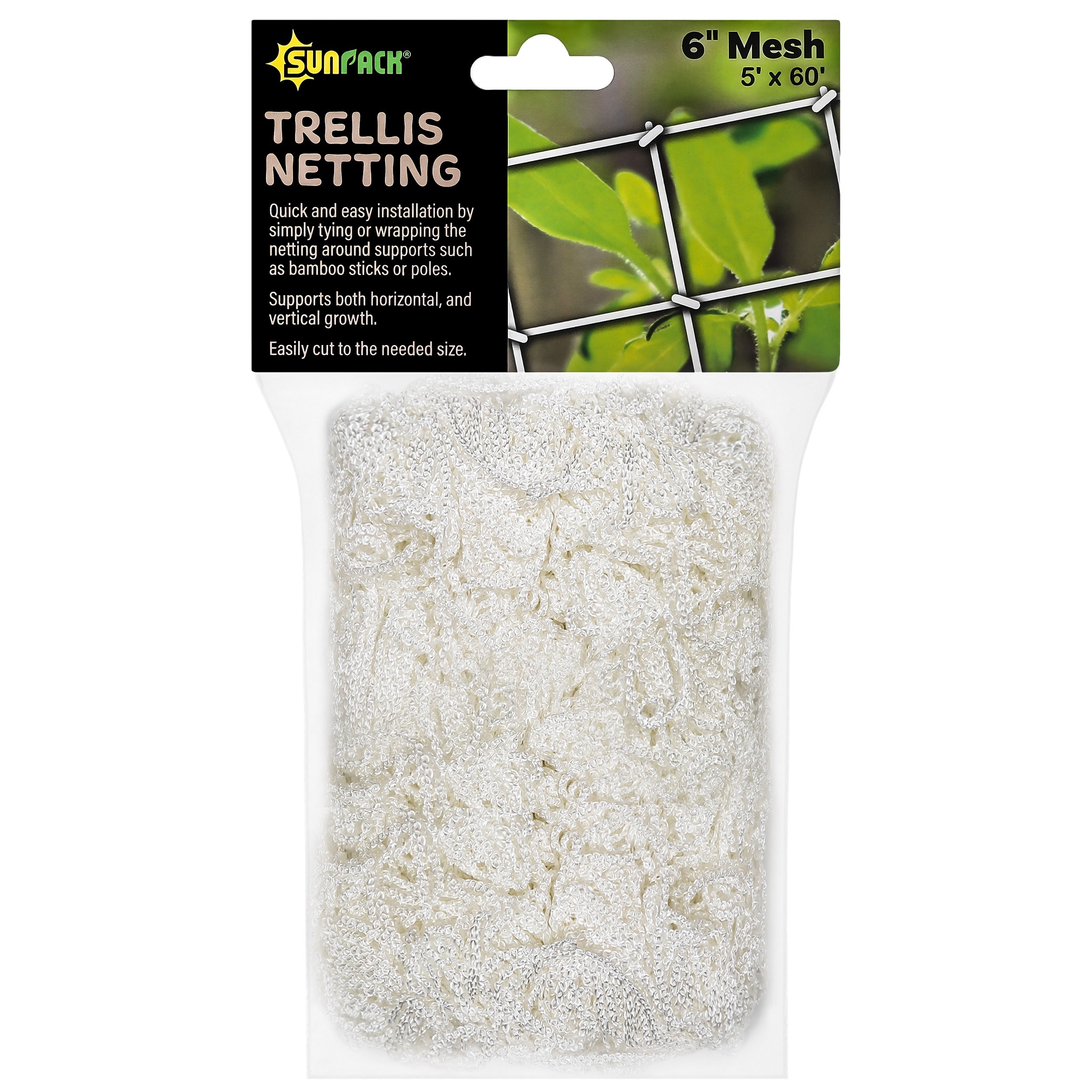 SunPack 5'x60' Woven Trellis Netting 6" Mesh — priced per each; minimum 9; multiples of 9