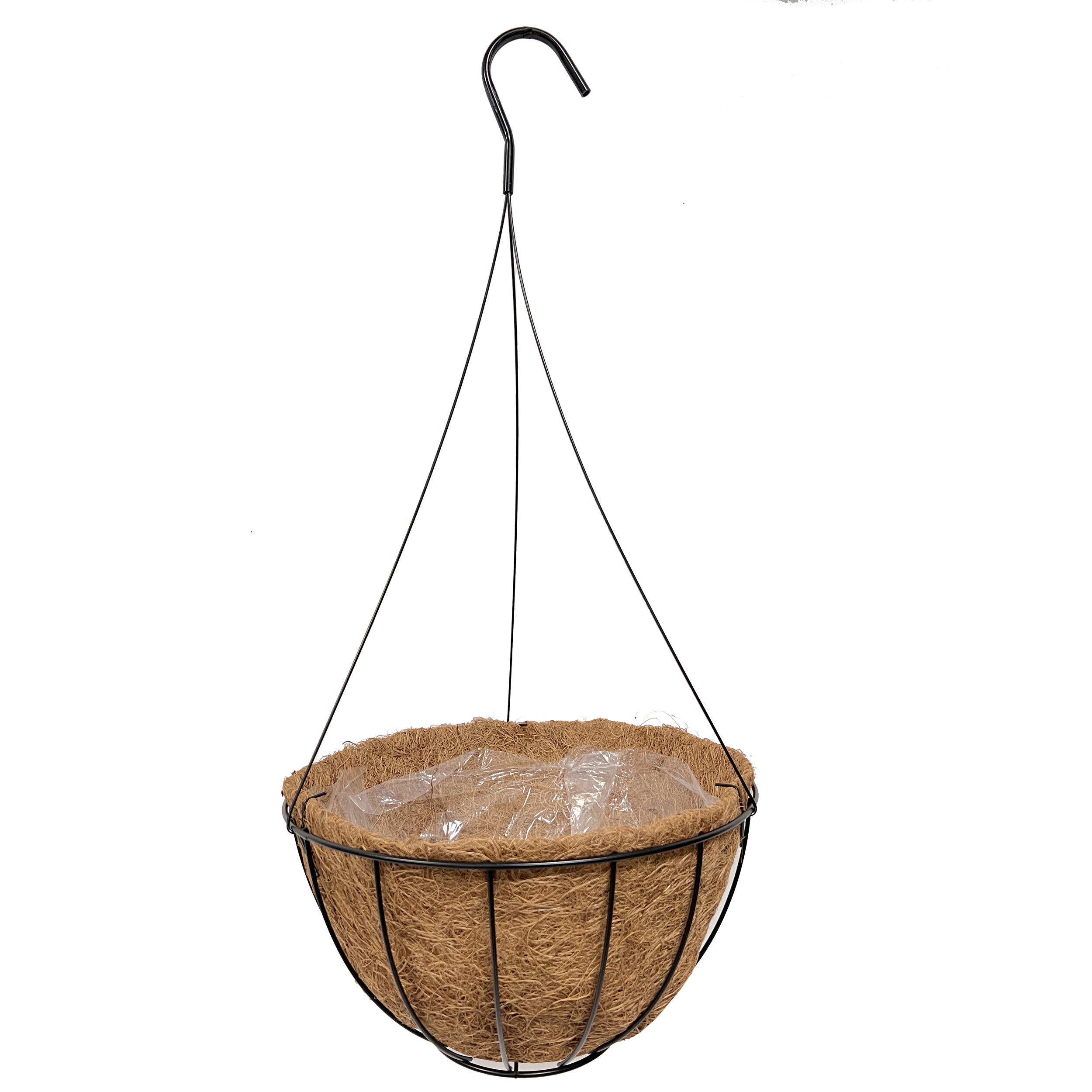 GROWER SELECT 12" HANGING BASKET BLACK WIRE HANGER FLAT BOTTOM COCO LINER; TOP DIA 12IN X 6IN H 1.58 GAL /6L LIQUID VOLUME CAPACITY — Case of 25