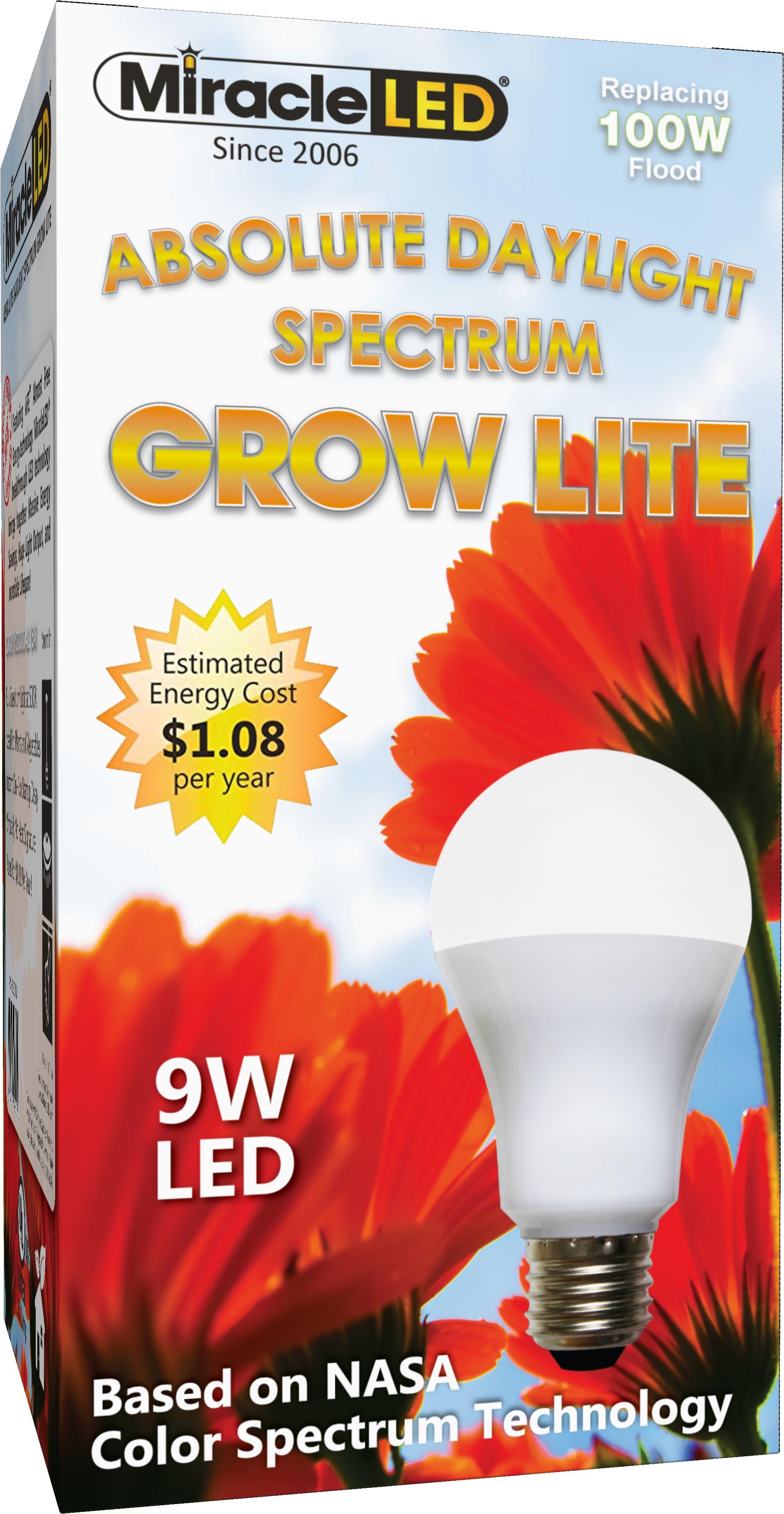 Miracle LED Absolute Daylight Spectrum Grow Lite, Replaces up to 100W, Full Spectrum Daylight Hydroponic LED Grow Bulb