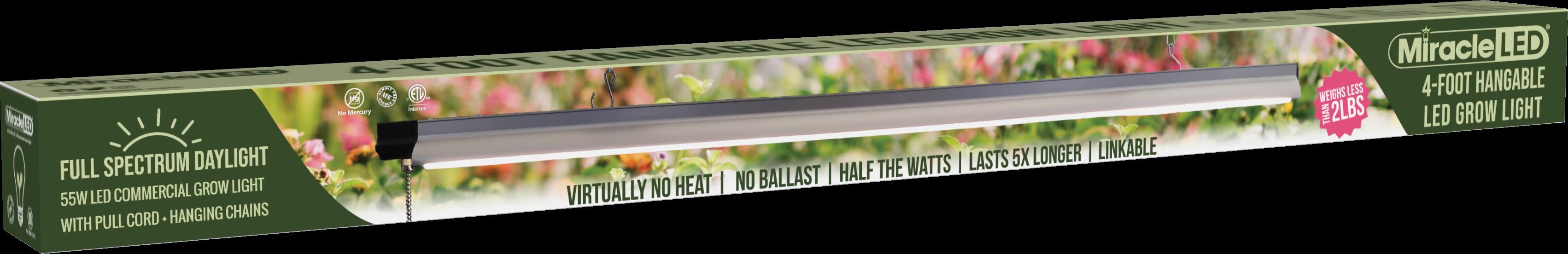 Miracle LED 4-Foot Full Spectrum Daylight LED Grow Light, 55W, Lightweight, Hangable, Linkable for Easy Expansion