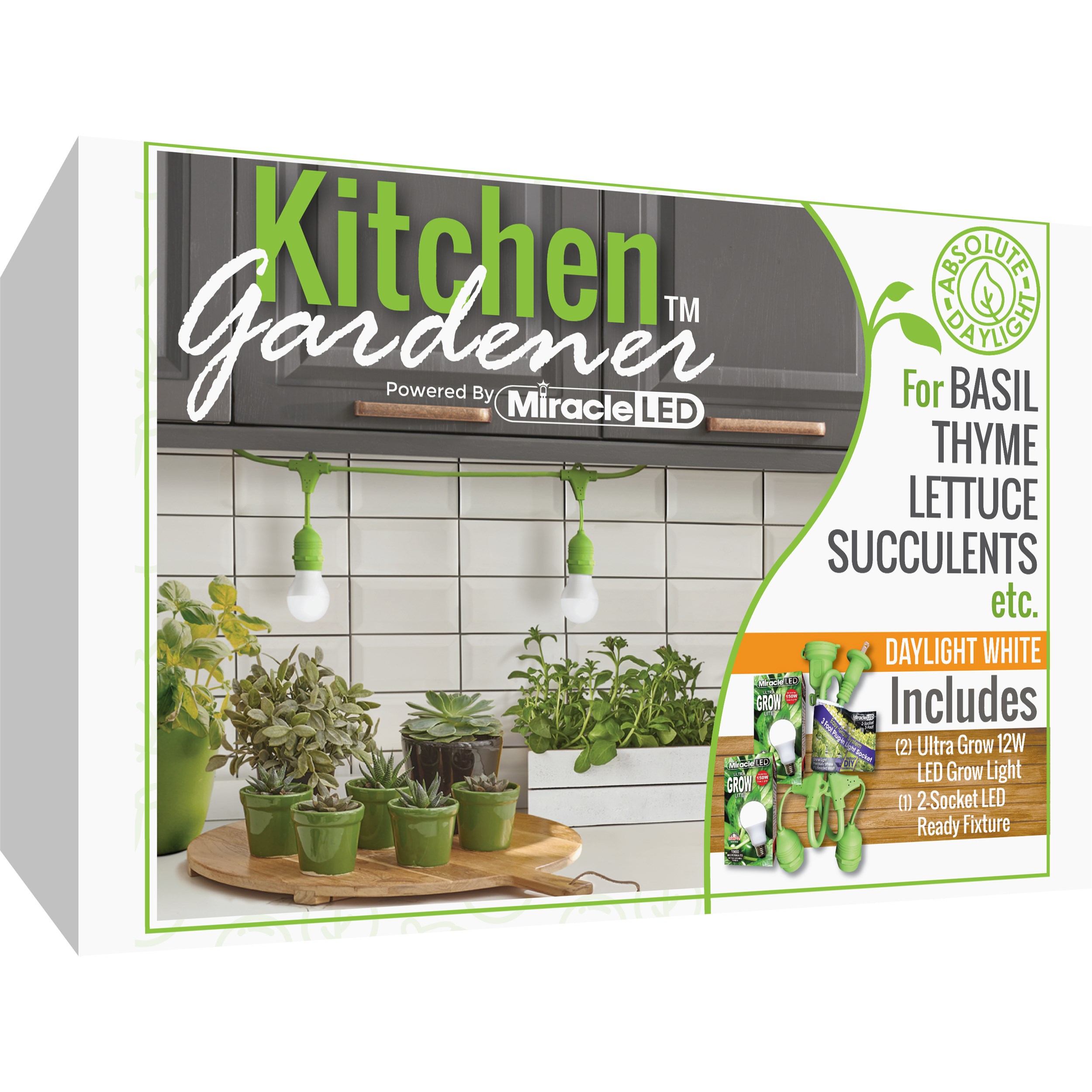 Miracle LED Kitchen Gardener LED Grow Light Kit, 3-Foot Length, with 2 Ultra Grow Lite Full Spectrum Grow Bulbs — priced per each; minimum 12; multiples of 12