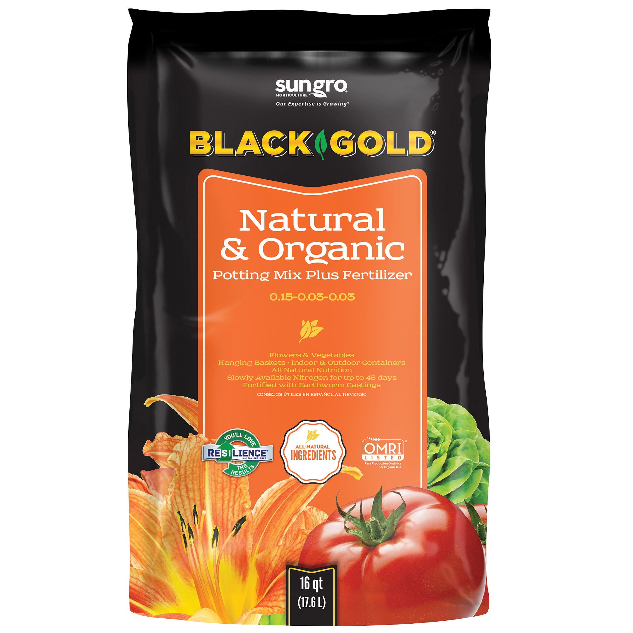 Black Gold Natural & Organic Potting Soil 16qt — Single Unit