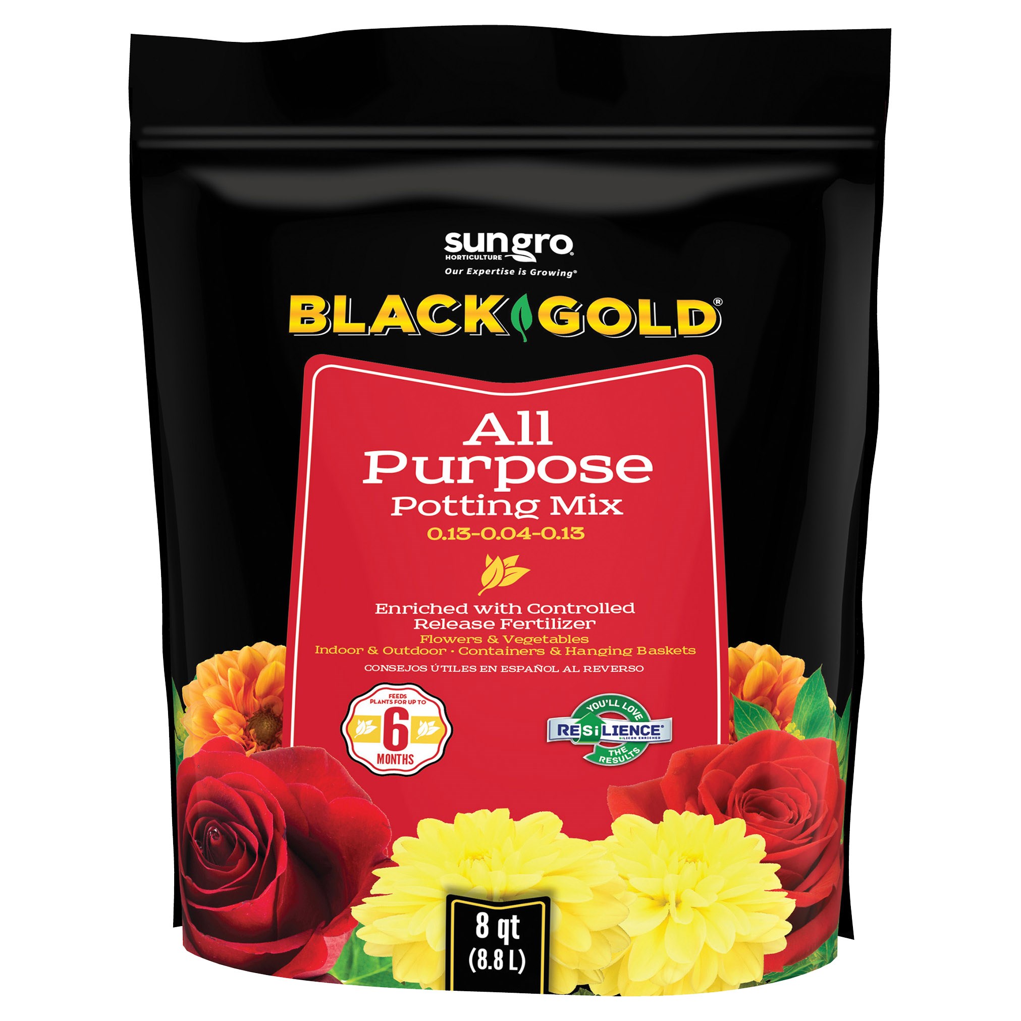 Black Gold All Purpose Potting Soil w/CRF 8qt — priced per each; minimum 8; multiples of 8