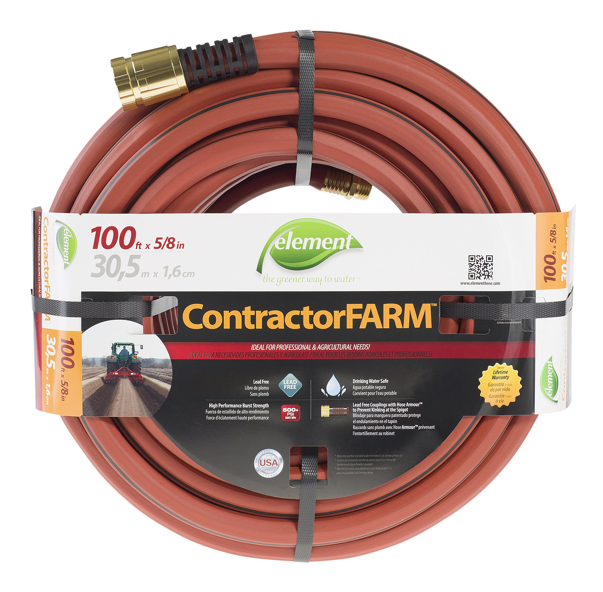 Element 5/8"x100' Contractor Farm Hose — priced per each; minimum 3; multiples of 3