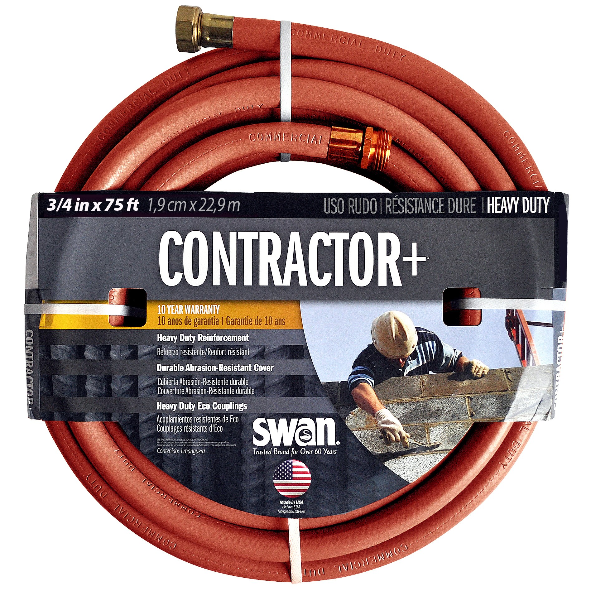Swan 3/4"x75' Contractor + Hose — priced per each; minimum 3; multiples of 3