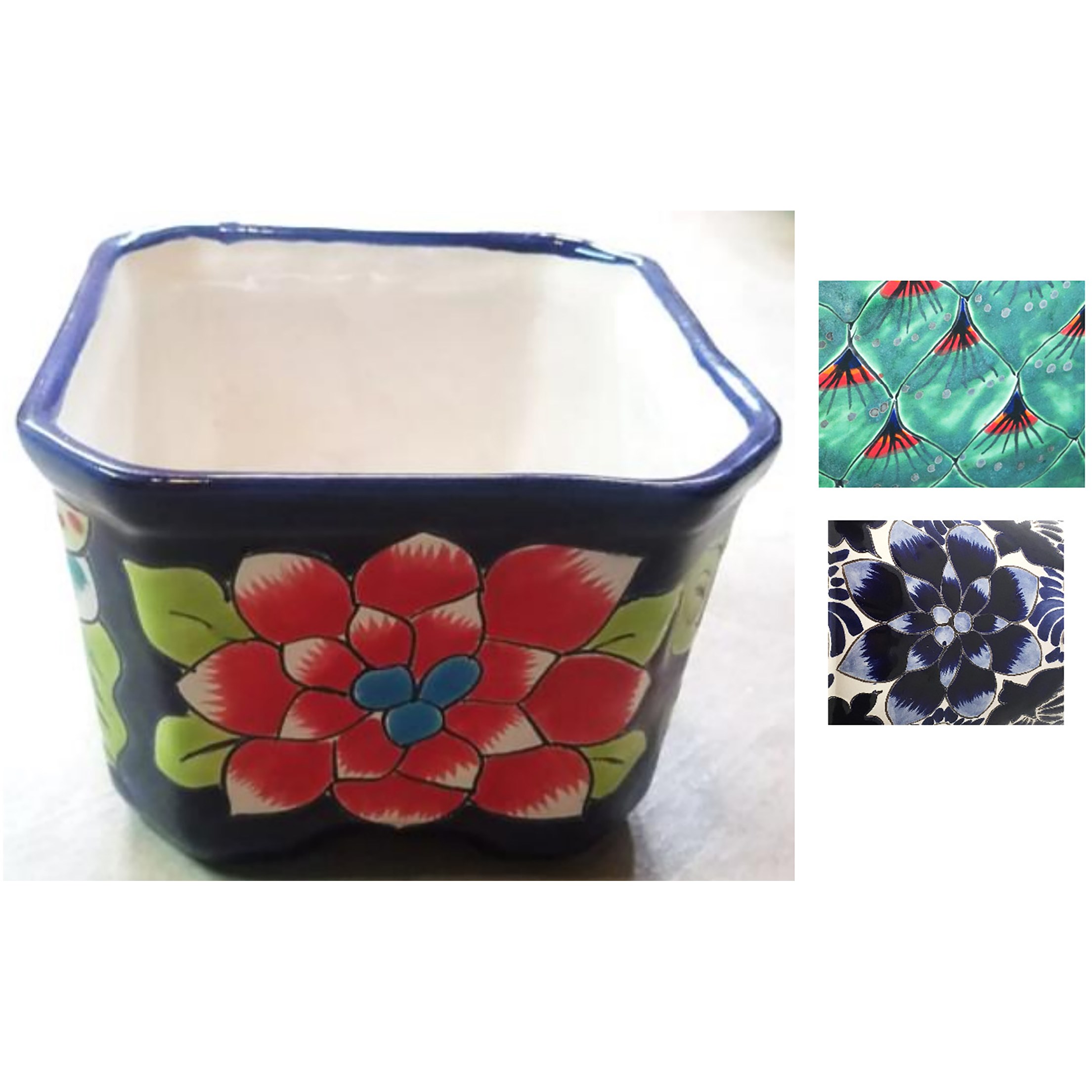 Talavera 6" Square Planter with Feet — Pack of 6; priced per each; minimum 6; multiples of 6