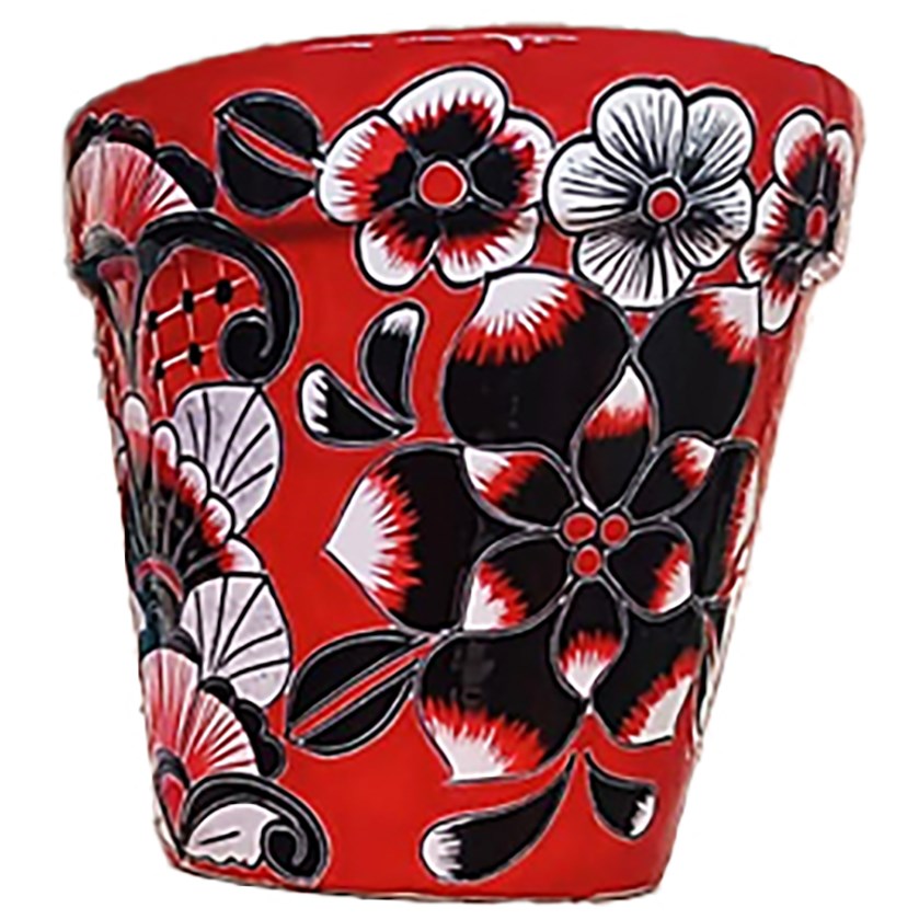Talavera 6" Flower Pot Black/White/Red — priced per each; minimum 8; multiples of 8