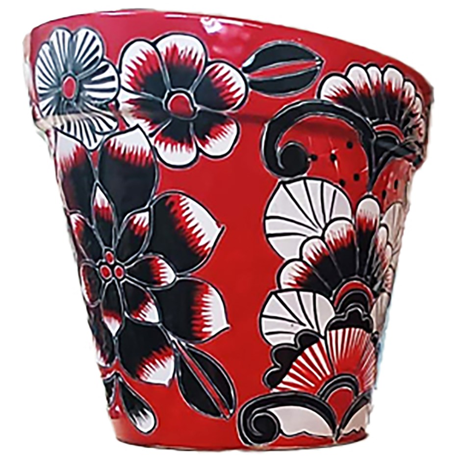 Talavera 8" Flower Pot Black/White/Red
