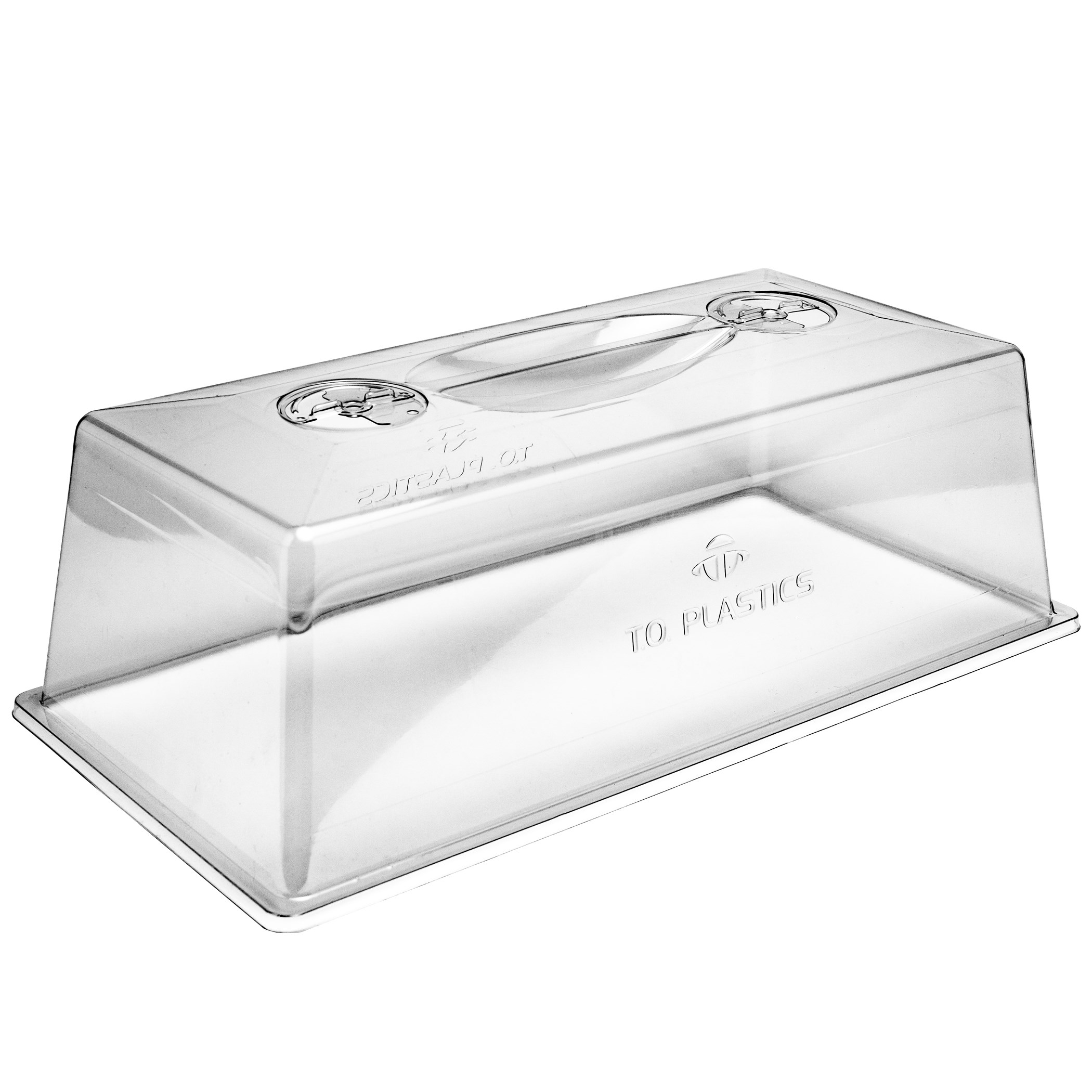 TO Plastics 7in Humidity Dome, 2 Vents, STF-1020-Dome-Tall-CL-25, 10.02in x 21.52" x 7.04in — Single Unit