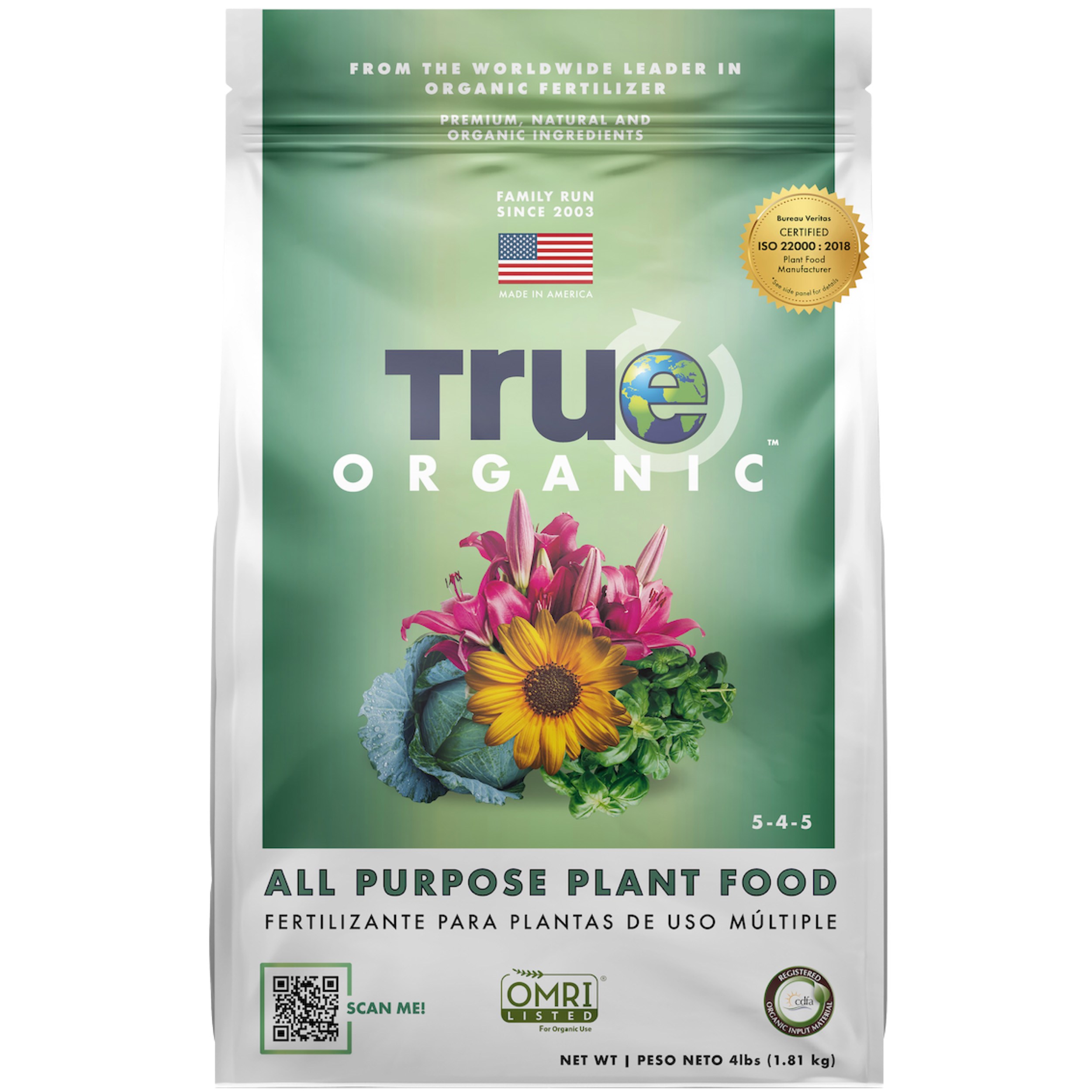 True Organic 4# All Purpose Plant Food — priced per each; minimum 6; multiples of 6