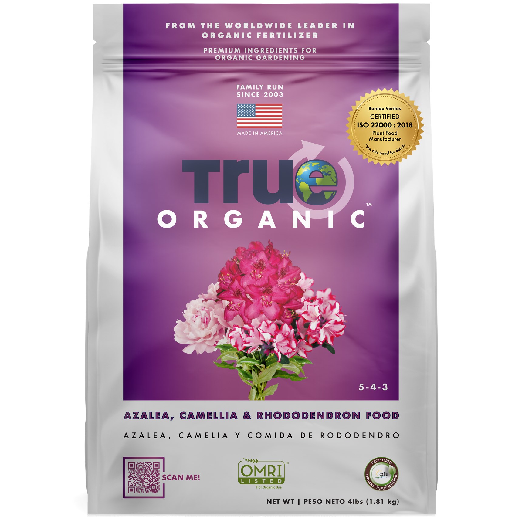 True Organic 4# Azalea Camelia & Rhododendron Food — priced per each; minimum 6; multiples of 6