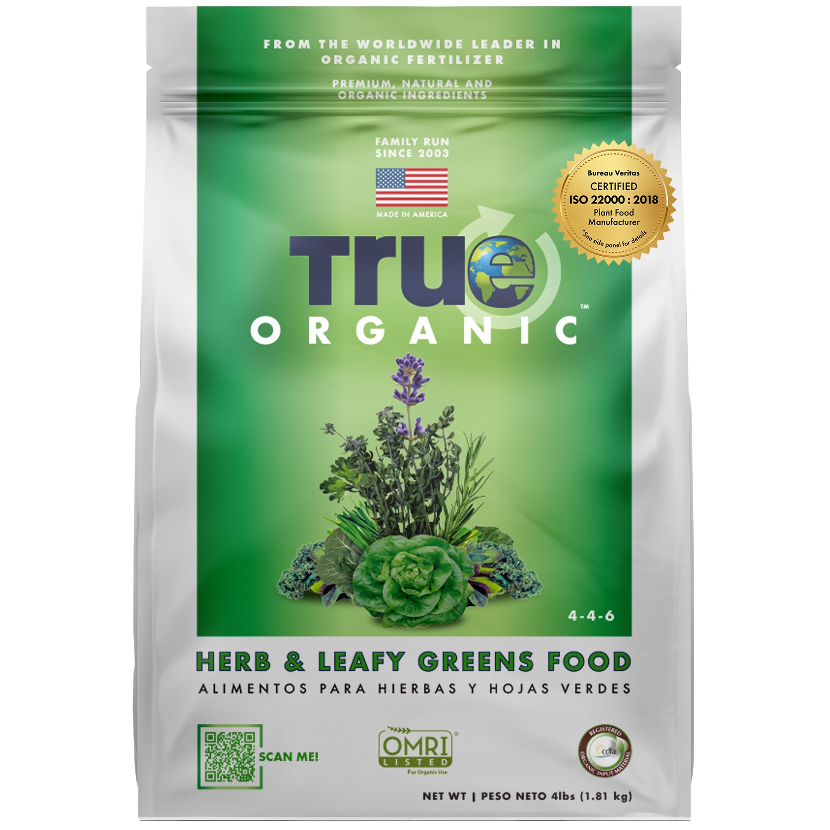 True Organic 4# Herbs & Leafy Greens Food — priced per each; minimum 6; multiples of 6