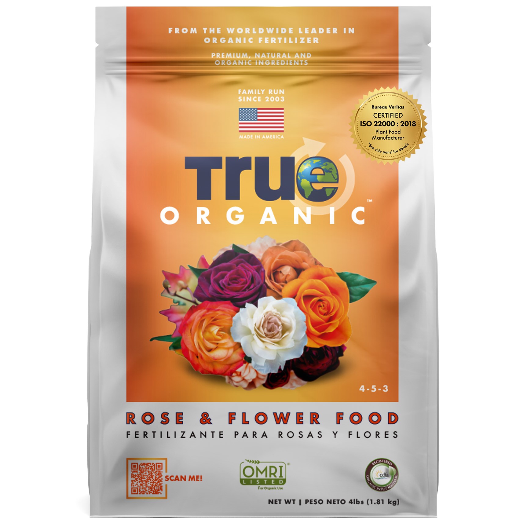 True Organic 4# Rose & Flower Food — priced per each; minimum 6; multiples of 6