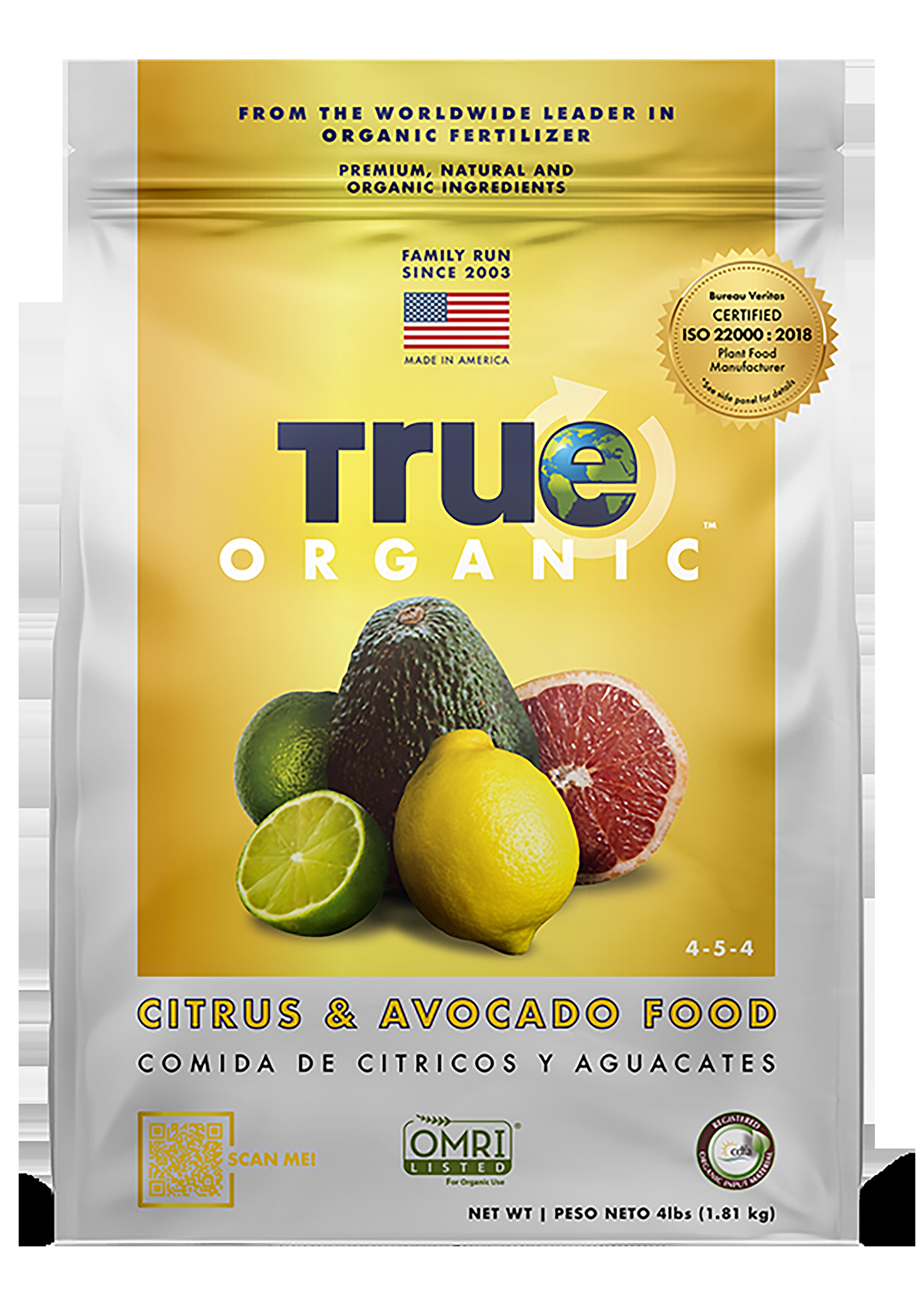 True Organic 4# Citrus & Avocado Food — priced per each; minimum 6; multiples of 6