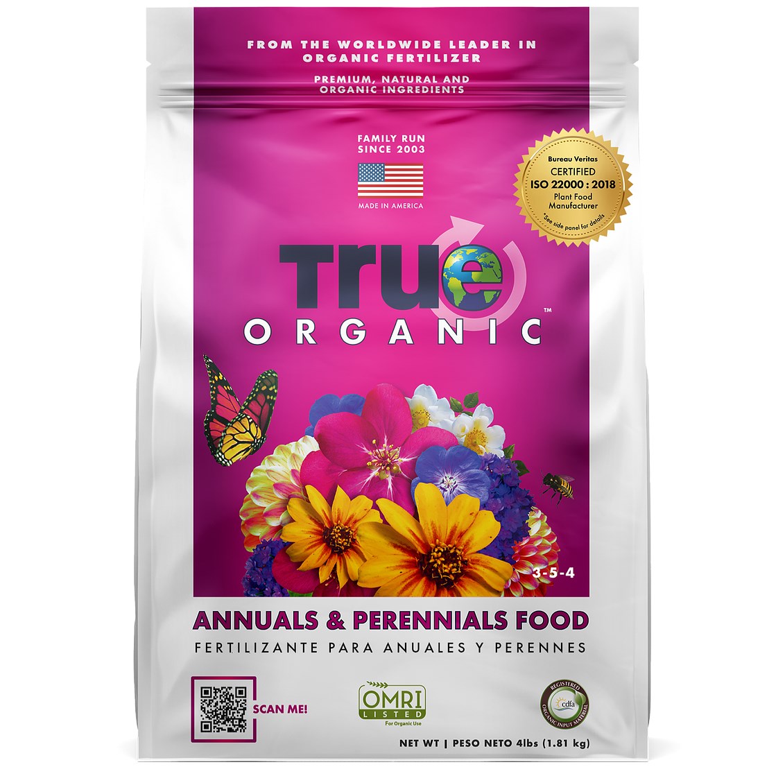 True Organic 4# Annuals & Perennials Food — priced per each; minimum 6; multiples of 6