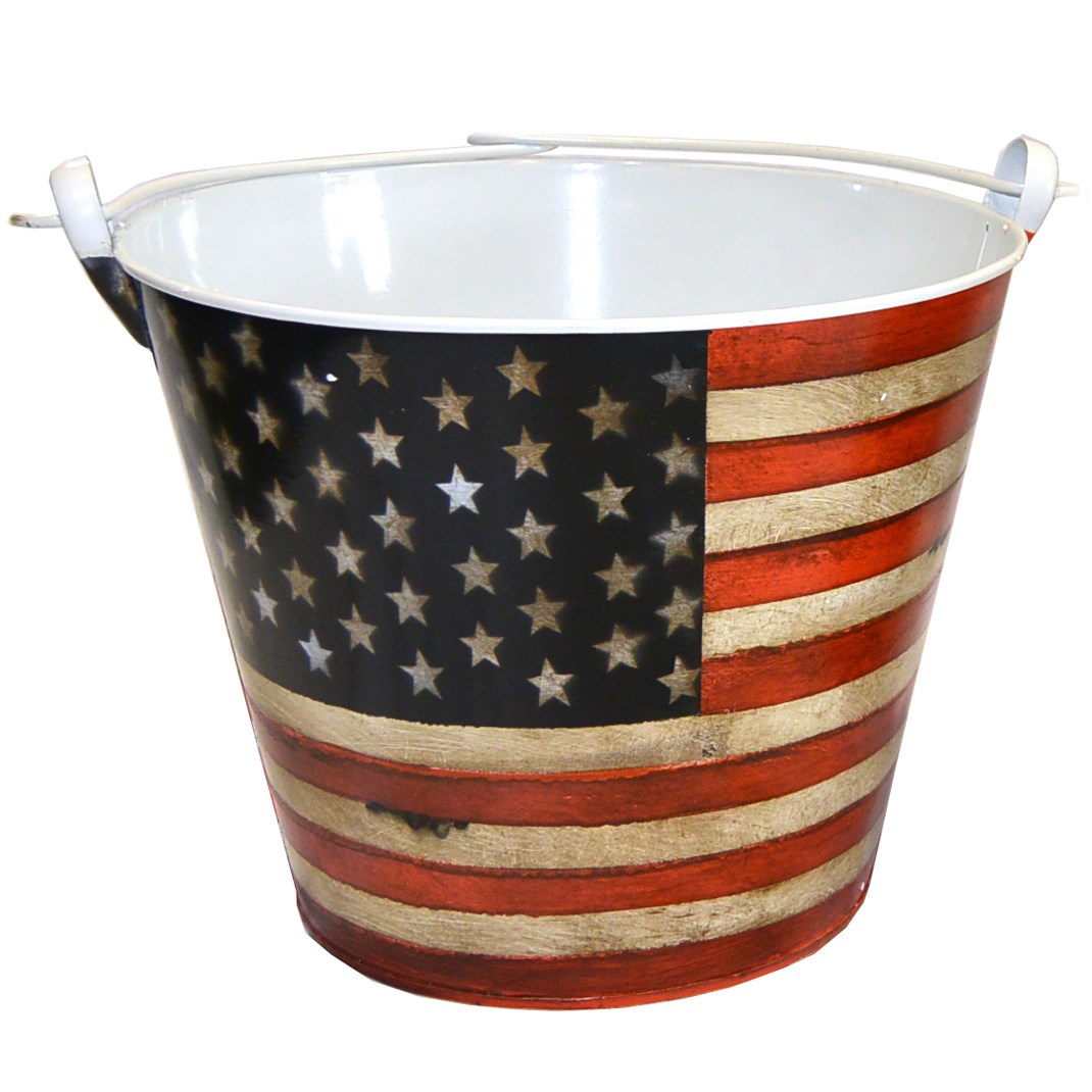 VCS 10" Stars & Stripes Bucket Planter — priced per each; minimum 12; multiples of 12