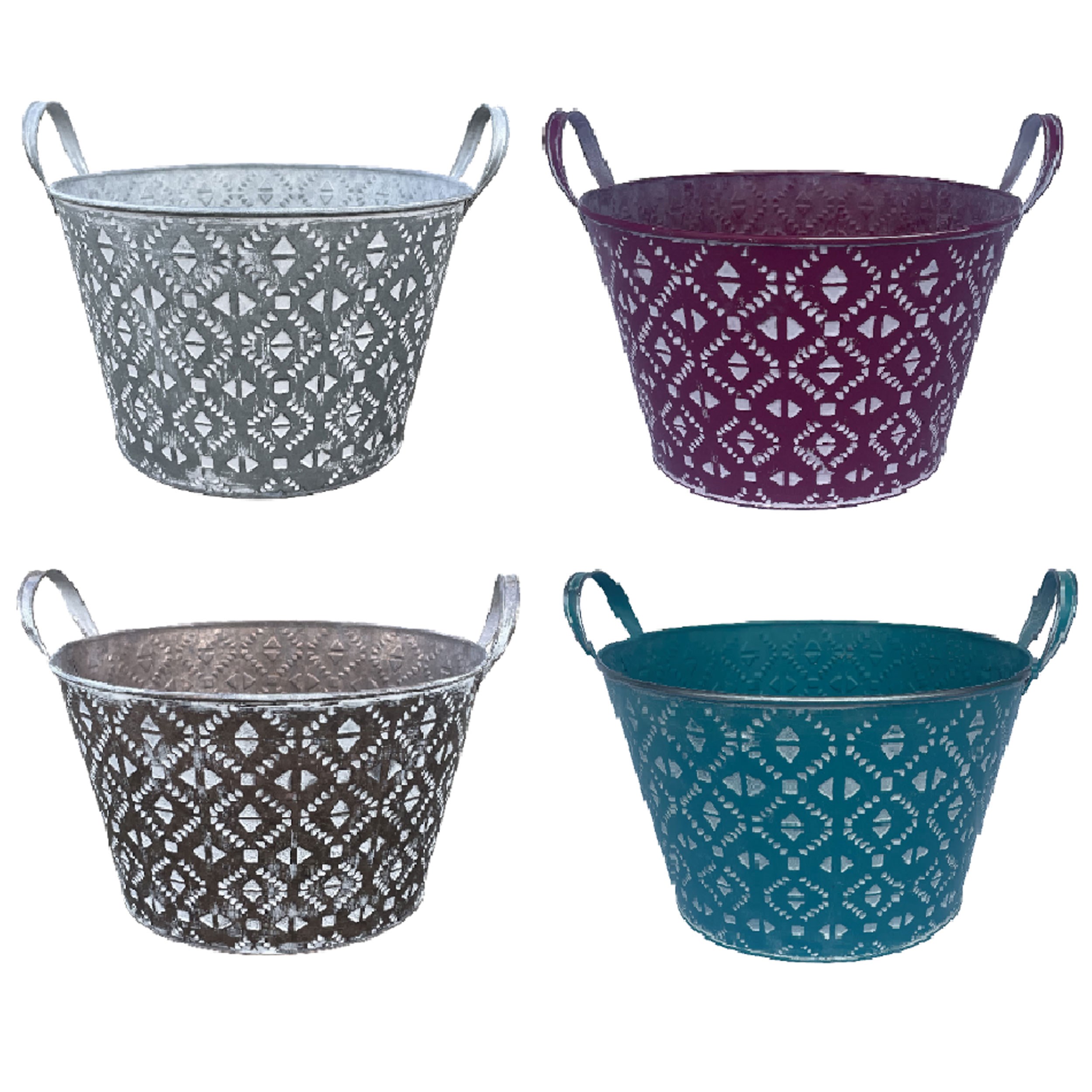 VCS 11" Geometric Embossed Planters — priced per each; minimum 12; multiples of 12