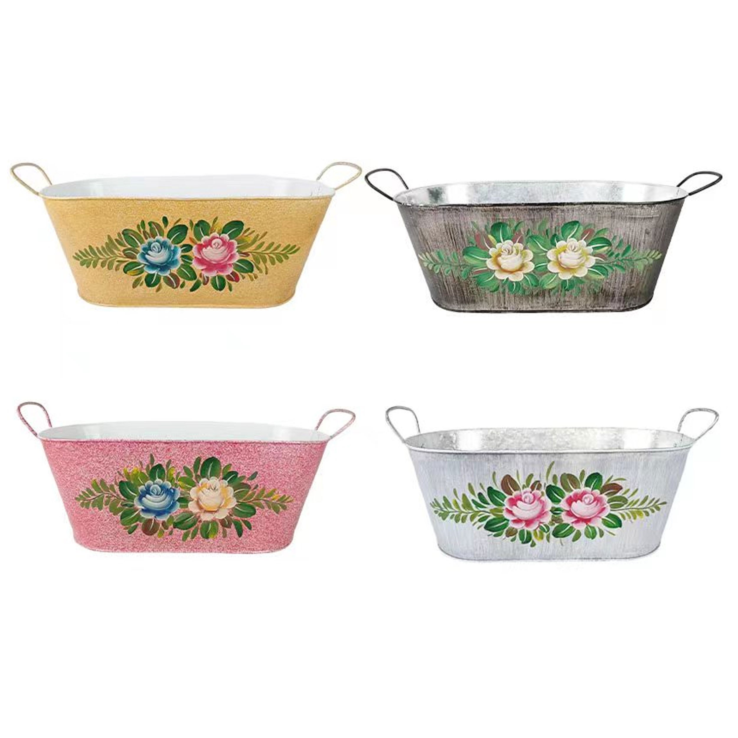 VCS 17" Handpainted Floral Oval Planters — priced per each; minimum 12; multiples of 12