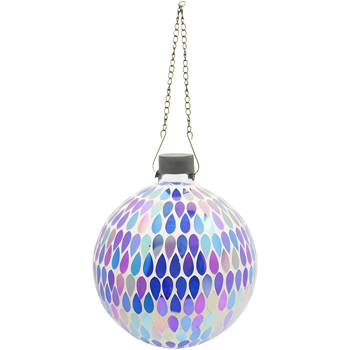 VCS 10" Iridescent Teardrop Tile Glass Globe w/ Hanging Chain — priced per each; minimum 2; multiples of 2