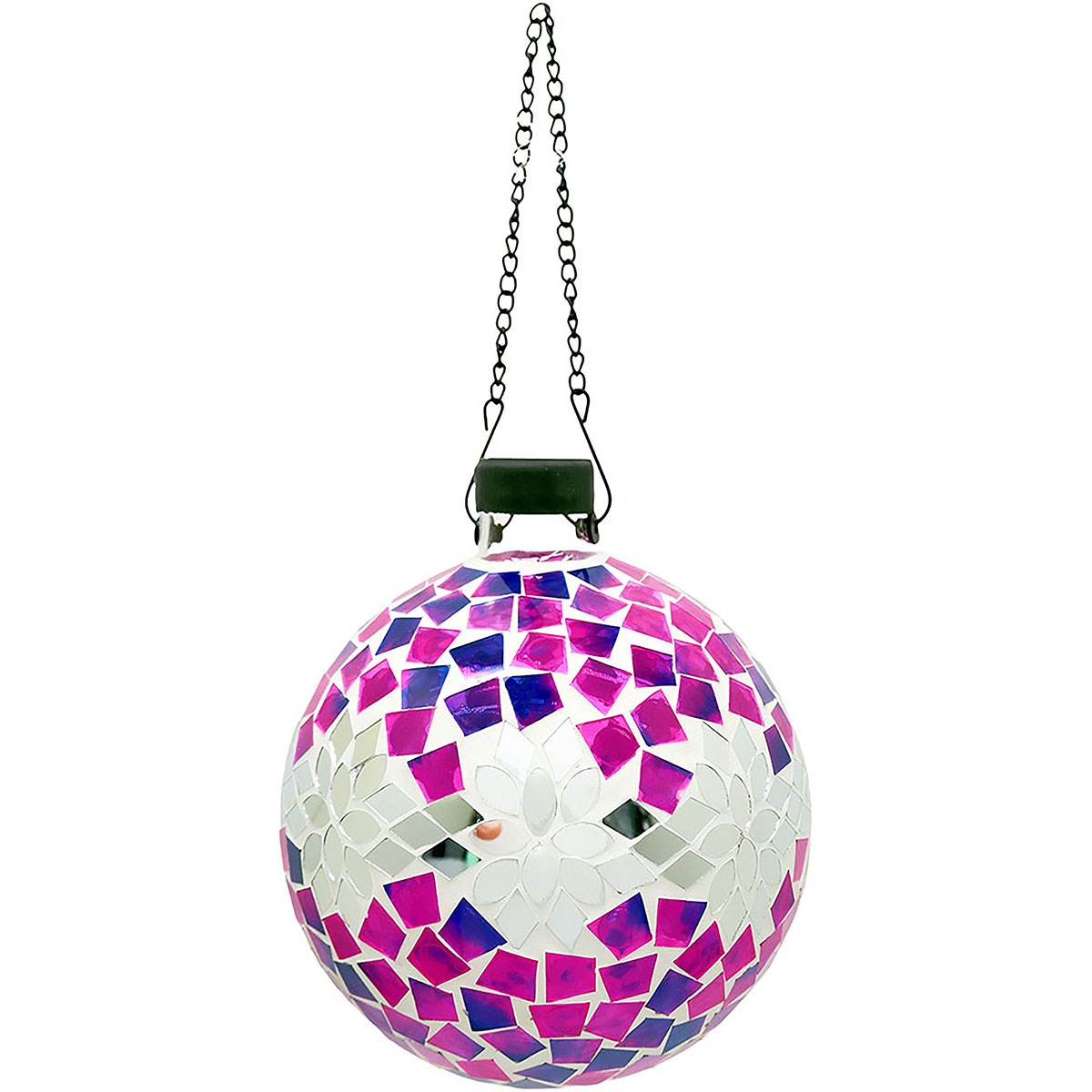 VCS 10" Silver & Pink Floral Glass Globe w/ Hanging Chain — priced per each; minimum 2; multiples of 2