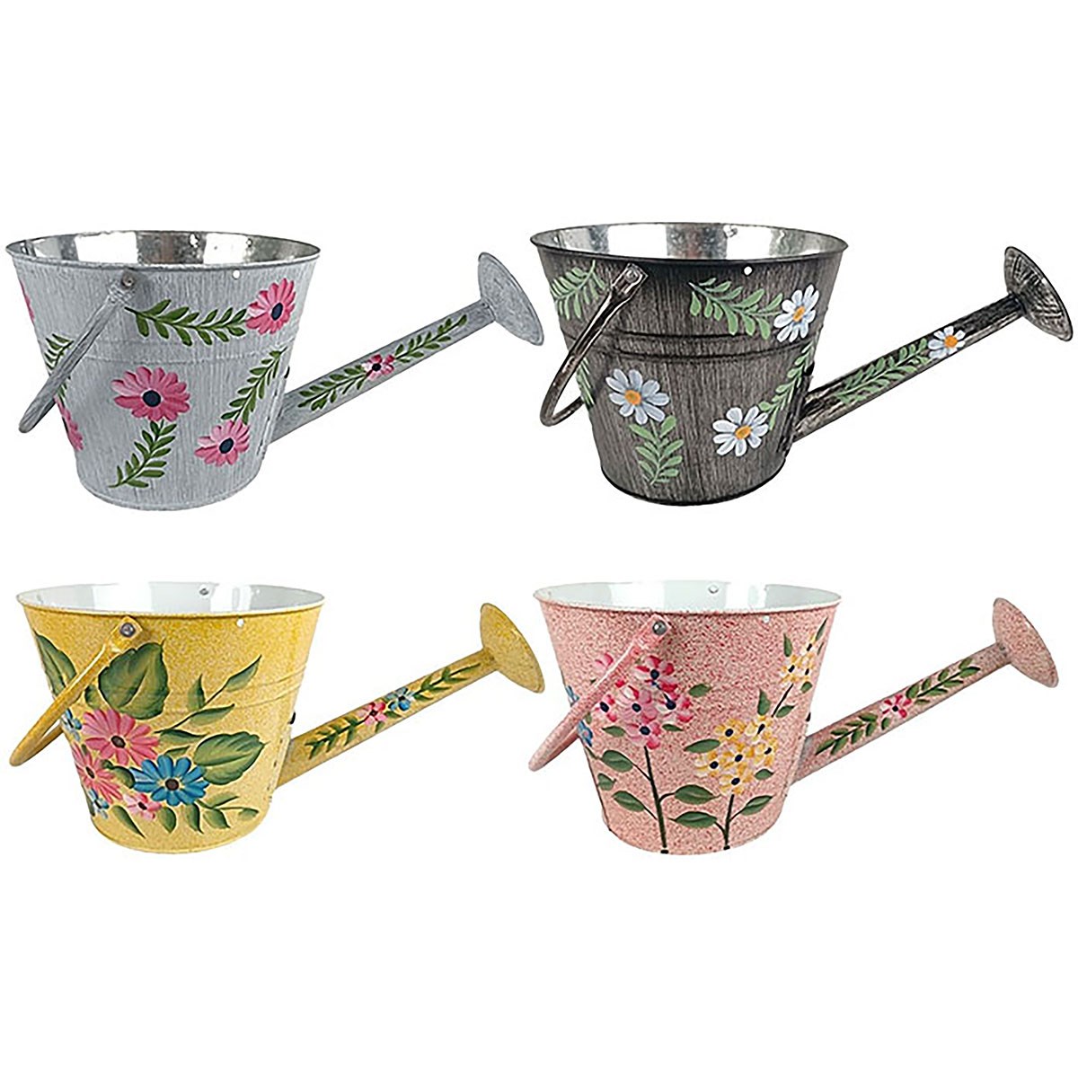 VCS 10" Watering Can Planter with Handle Handpainted Floral — priced per each; minimum 12; multiples of 12