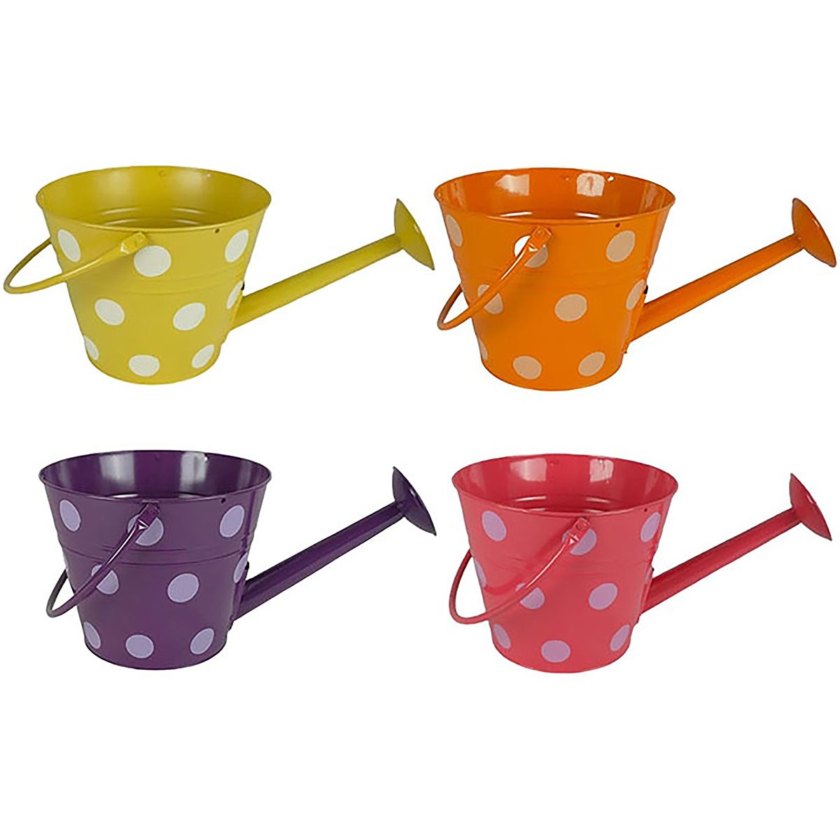 VCS 10" Watering Can Planter with Handle Polka Dot — priced per each; minimum 12; multiples of 12