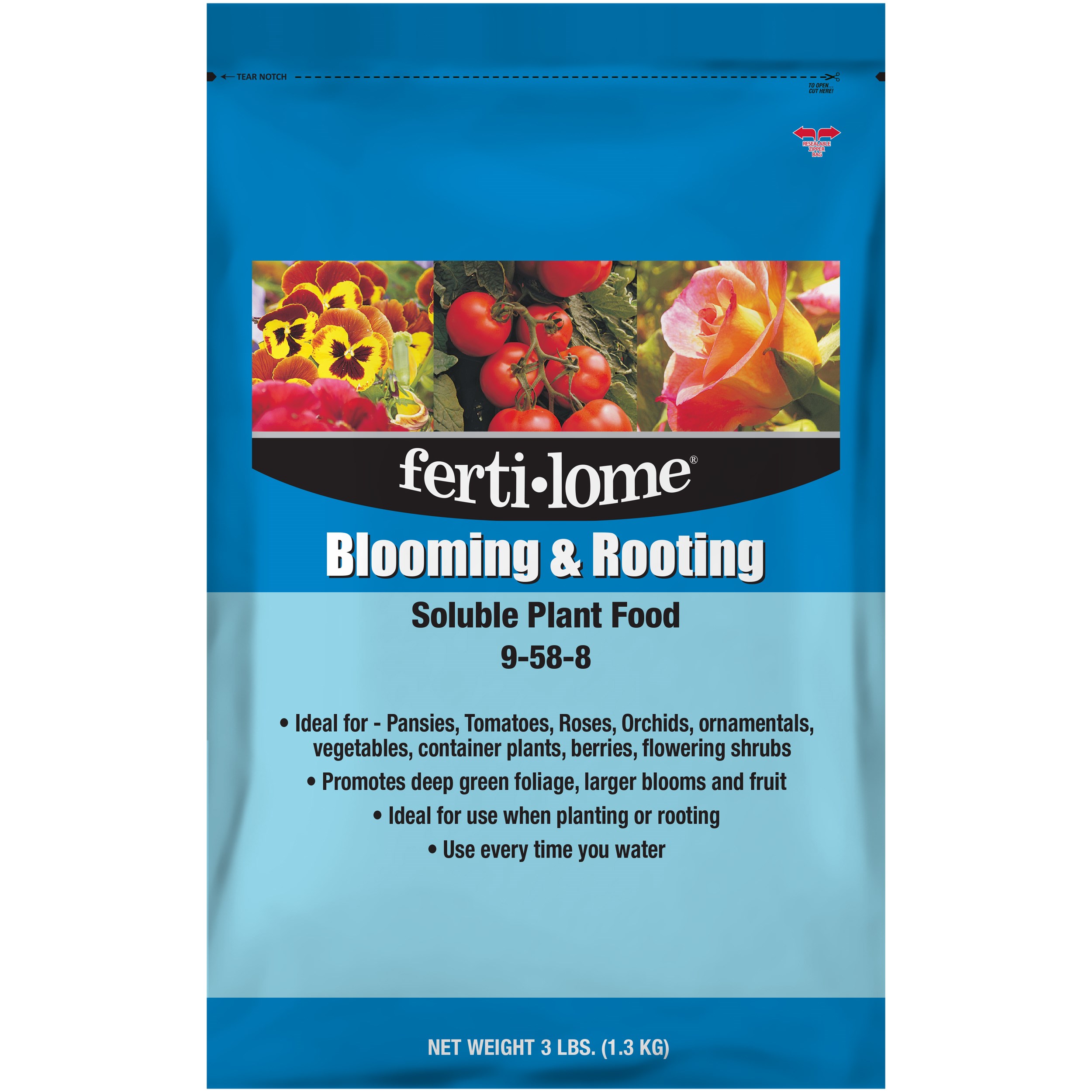 Fertilome 3# Bloom Root Soluble Plant Food 9-58-8 — priced per each; minimum 12; multiples of 12