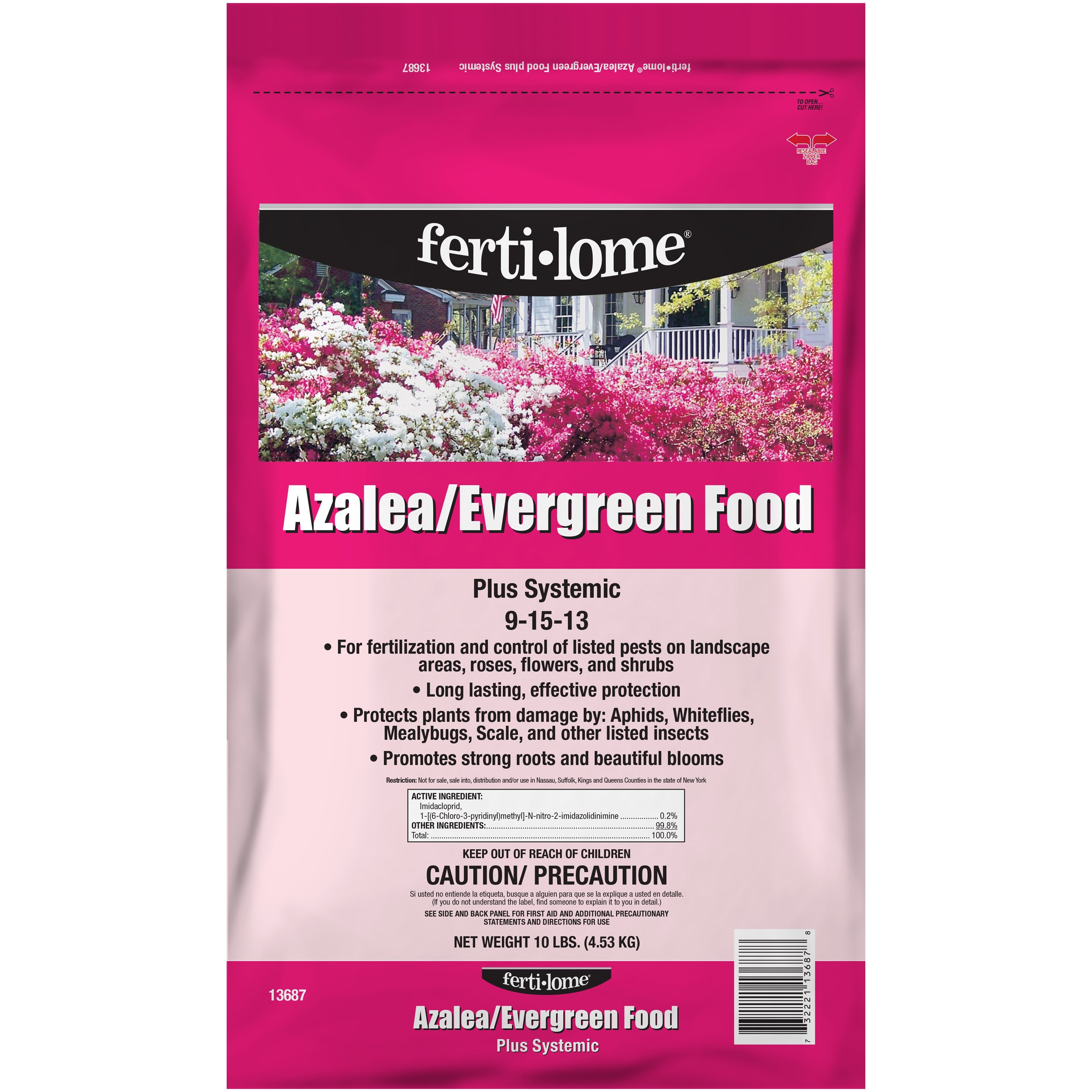 Fertilome 10# Azalea/Evergreen Food Plus Systemic 9-15-13 — priced per each; minimum 4; multiples of 4