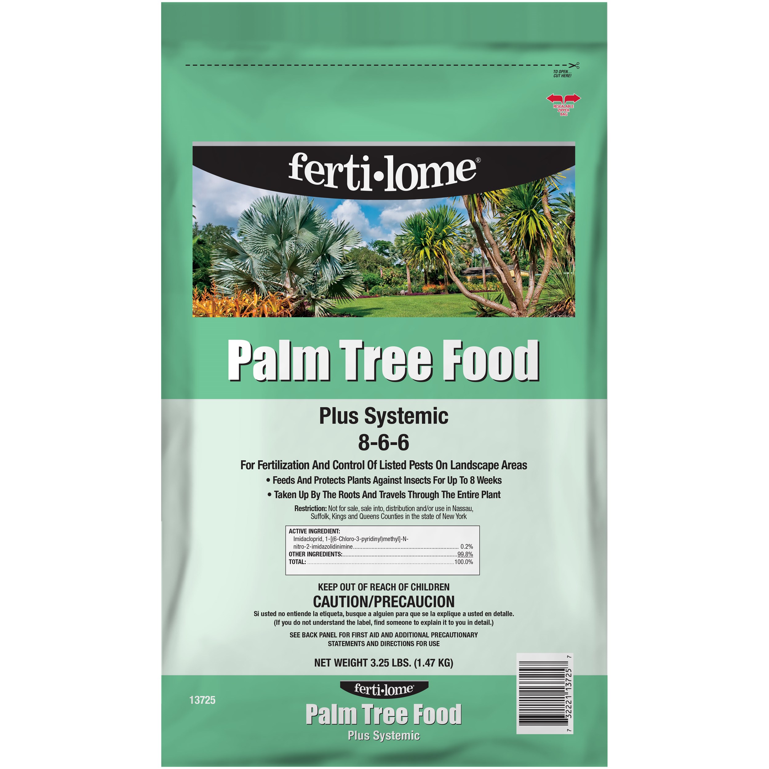 Fertilome 3.25# Palm Tree Food Plus Systemic 8-6-6 — priced per each; minimum 12; multiples of 12