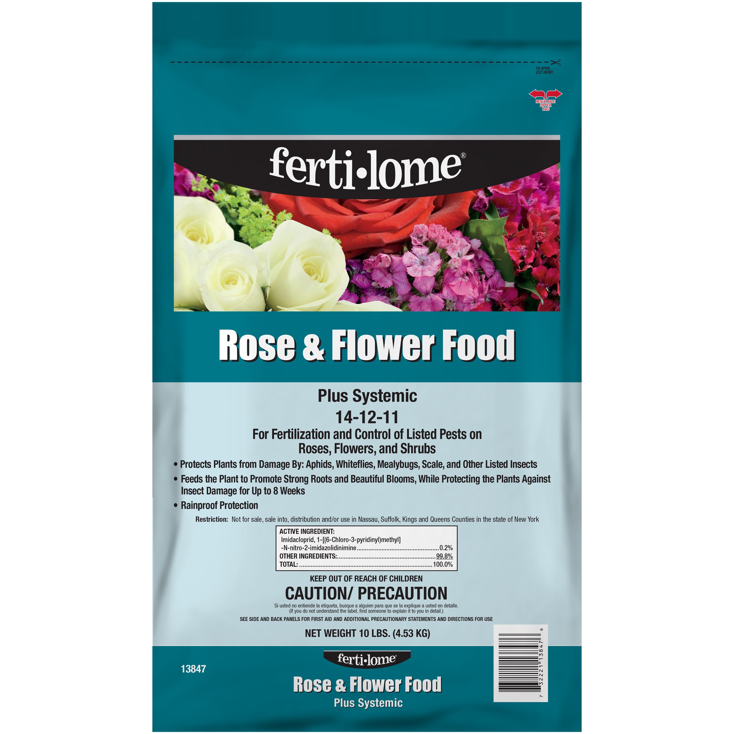 Fertilome 10# Rose & Flower Food Plus Systemic 14-12-11 — priced per each; minimum 4; multiples of 4
