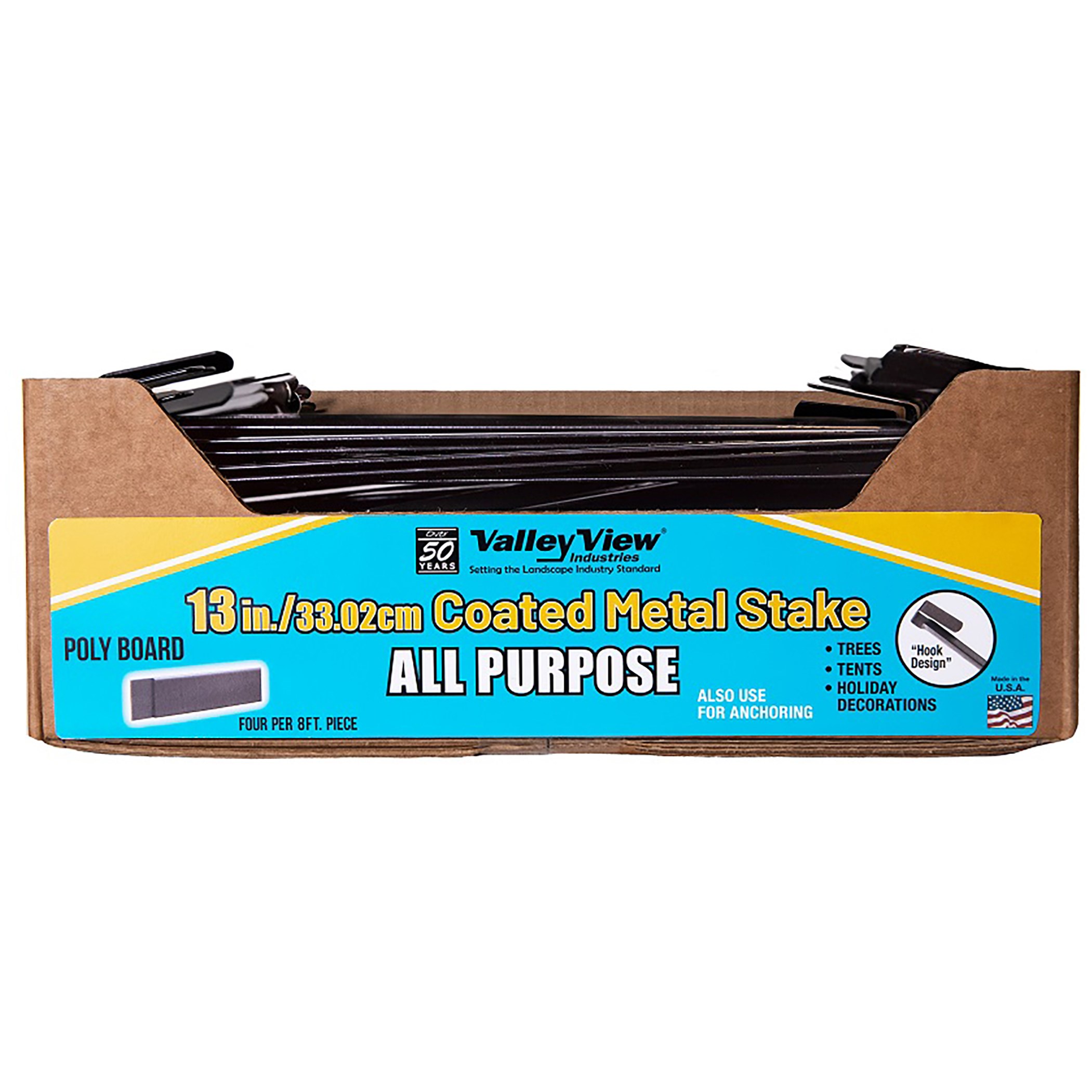 Valley View 13" Poly Board Coated Metal Stakes Black — priced per each; minimum 100; multiples of 100