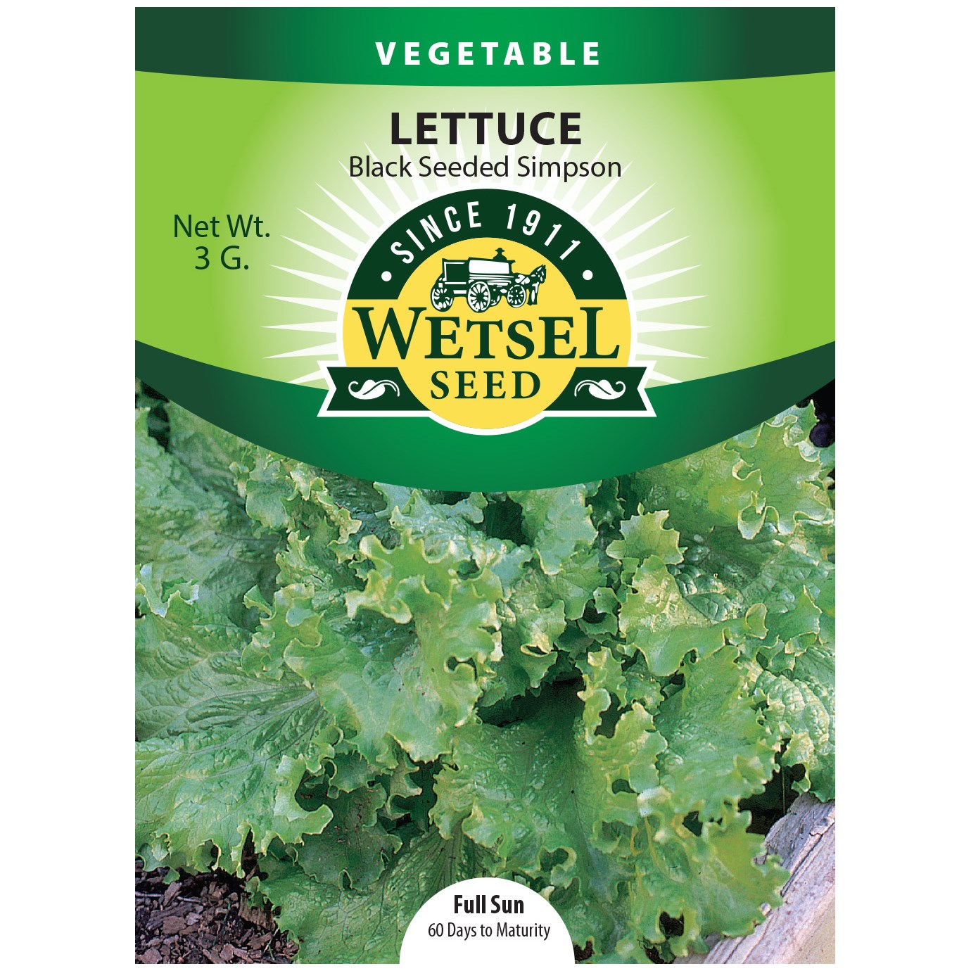 Lettuce, Black Seeded Simpson 3 Grams — priced per each; minimum 5; multiples of 5