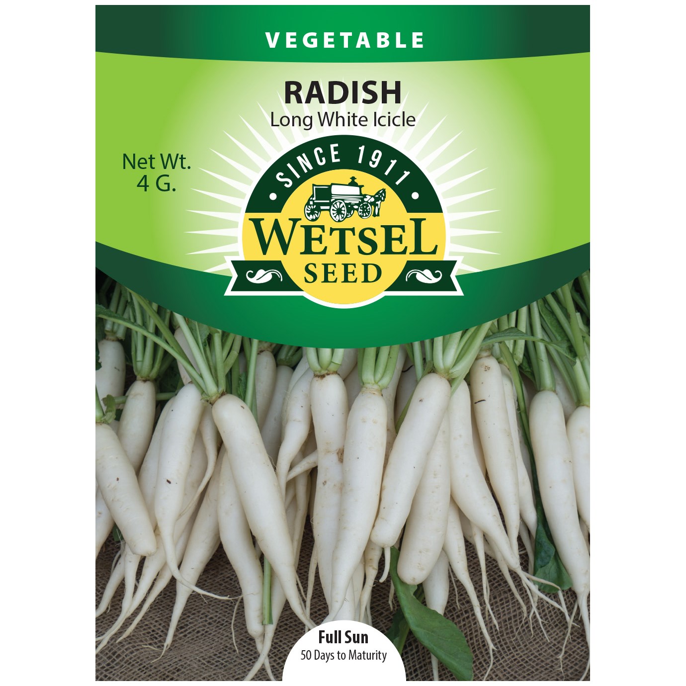 Radish, Long White Icicle 4 Grams — priced per each; minimum 5; multiples of 5