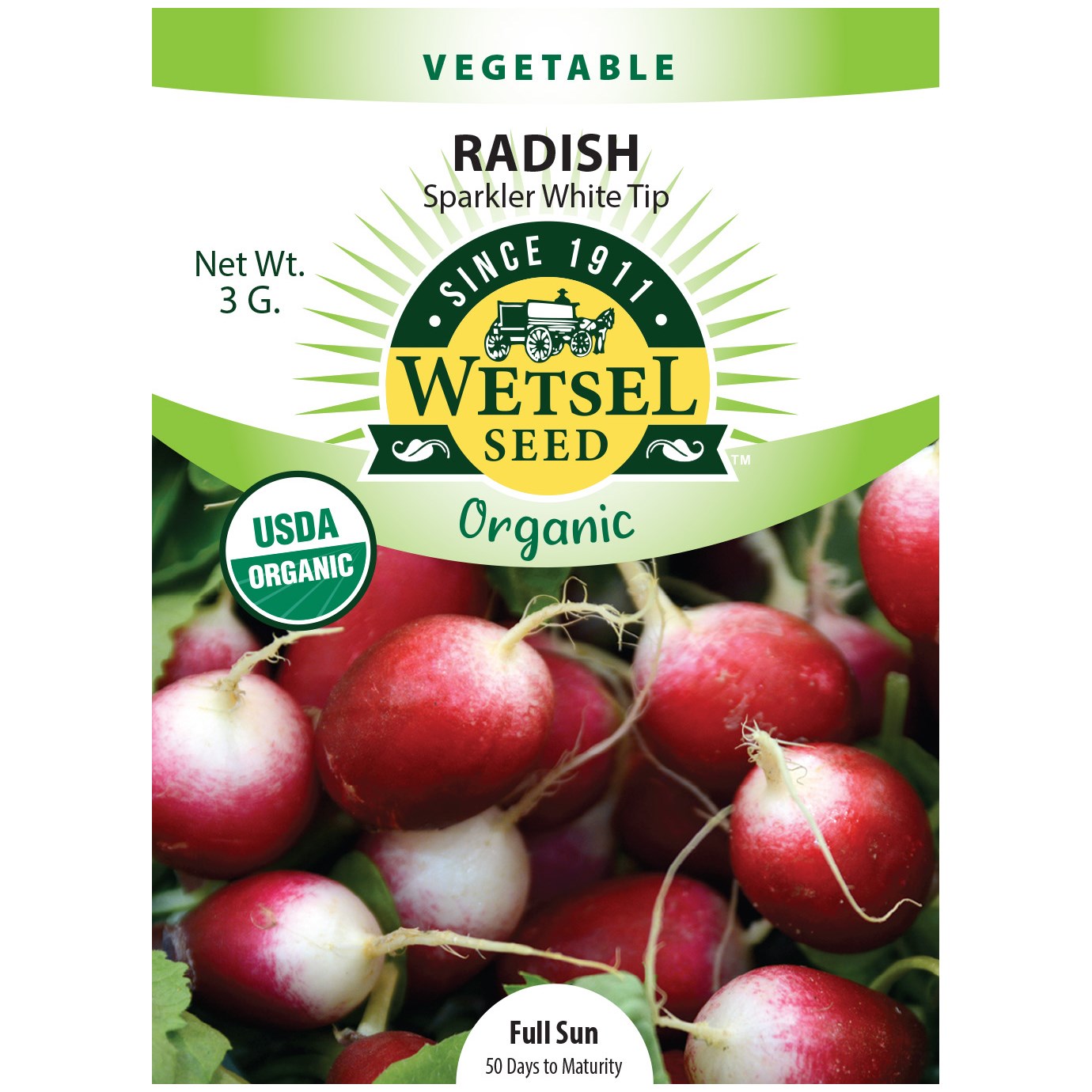 Radish, Organic Sparkler White Tip 3 Grams — priced per each; minimum 5; multiples of 5