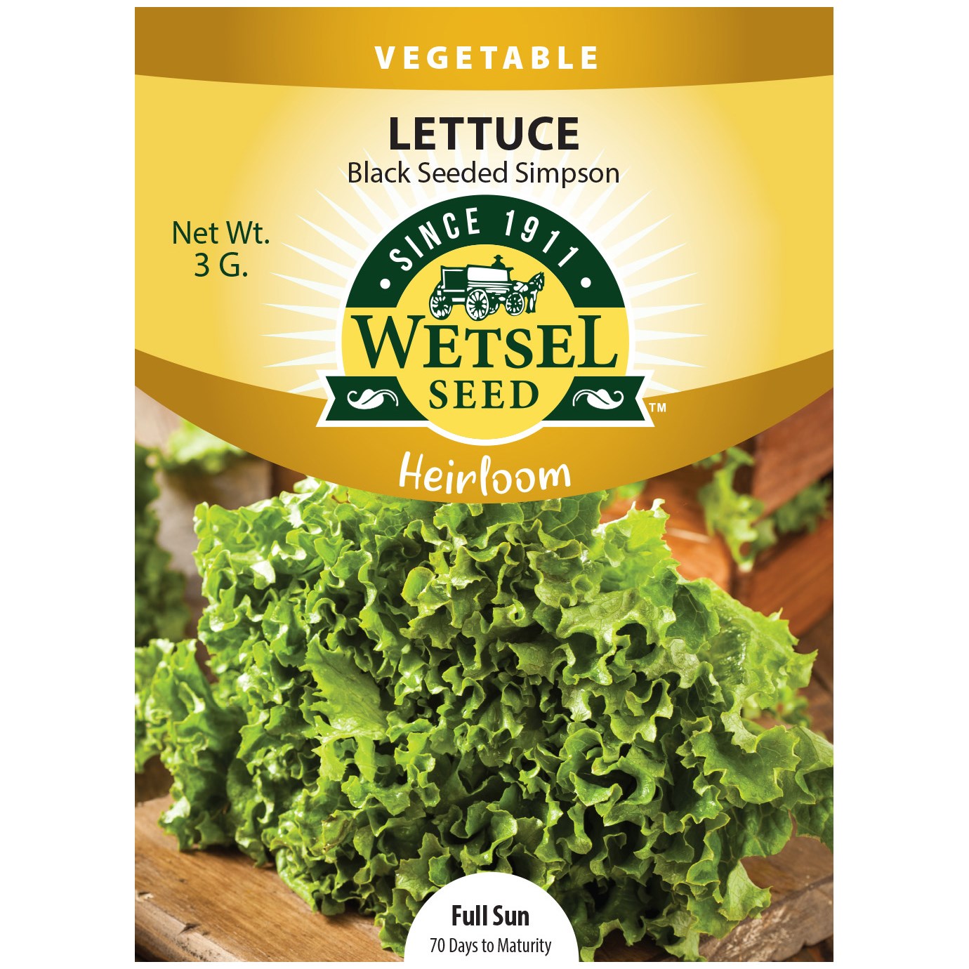 Lettuce, Heirloom Black Seeded Simpson 3 Grams — priced per each; minimum 5; multiples of 5