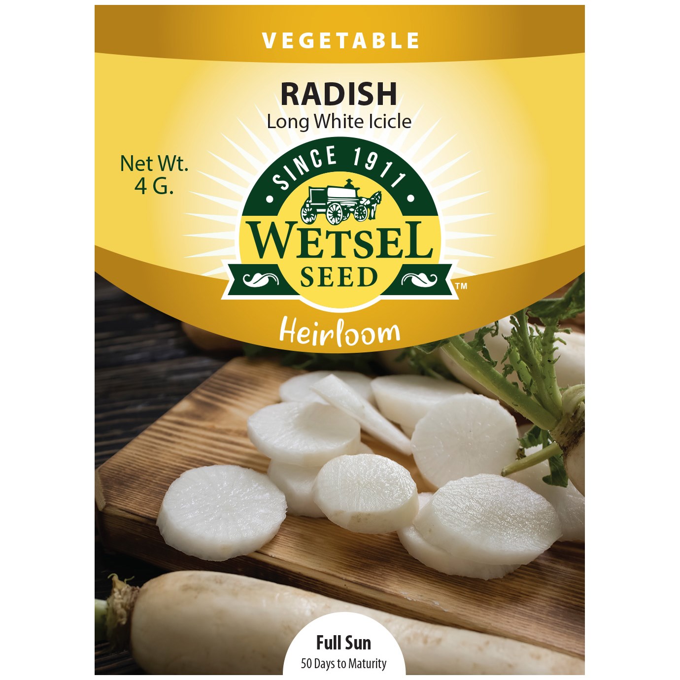 Radish, Heirloom Long White Icicle 3.5 Grams — priced per each; minimum 5; multiples of 5