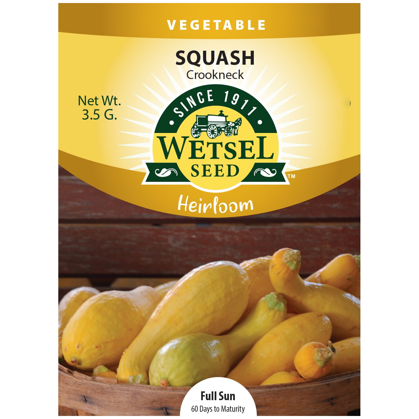 Squash, Heirloom Crookneck 3.5 Grams — priced per each; minimum 5; multiples of 5