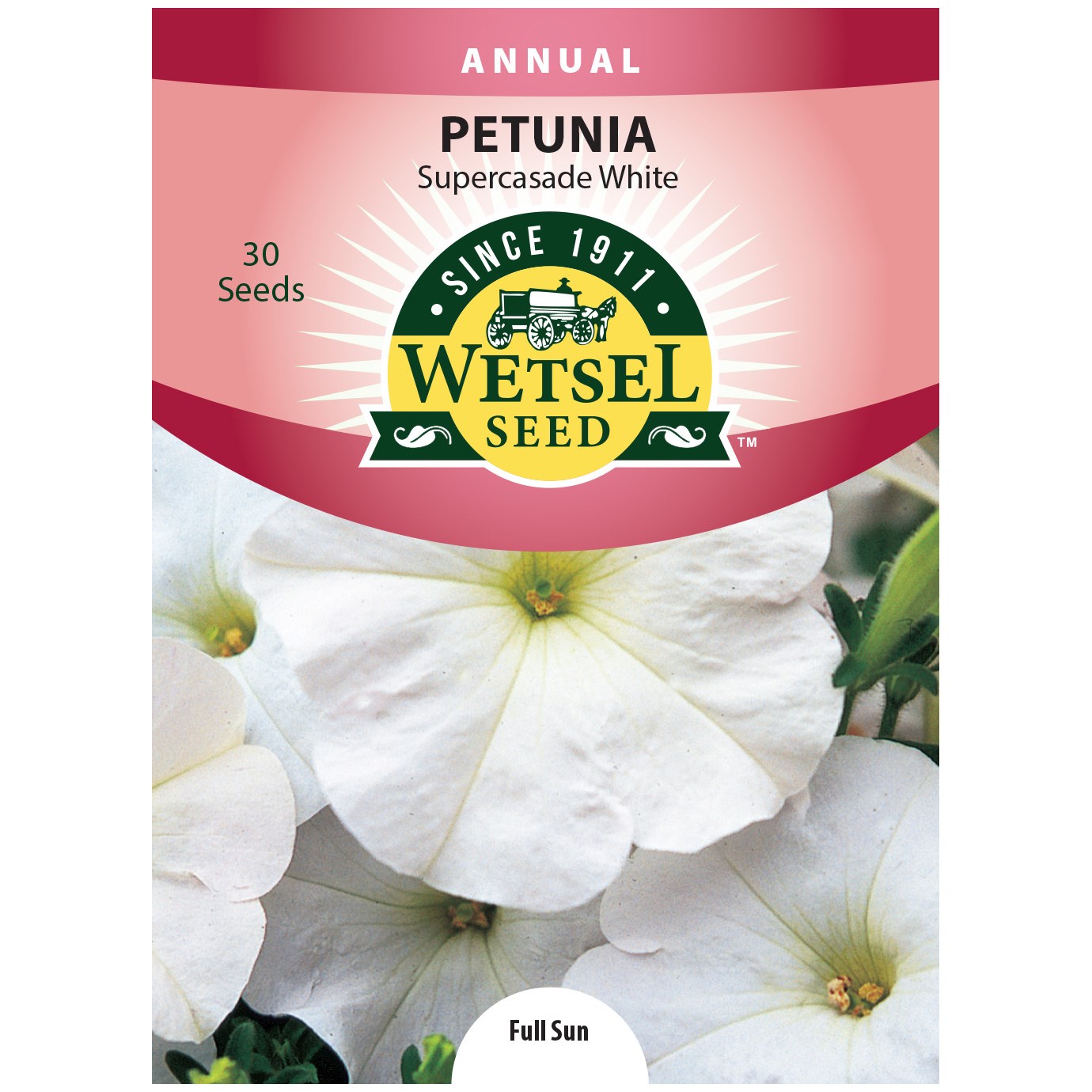 Petunia, White Supercascade 30 Seed Count — priced per each; minimum 5; multiples of 5
